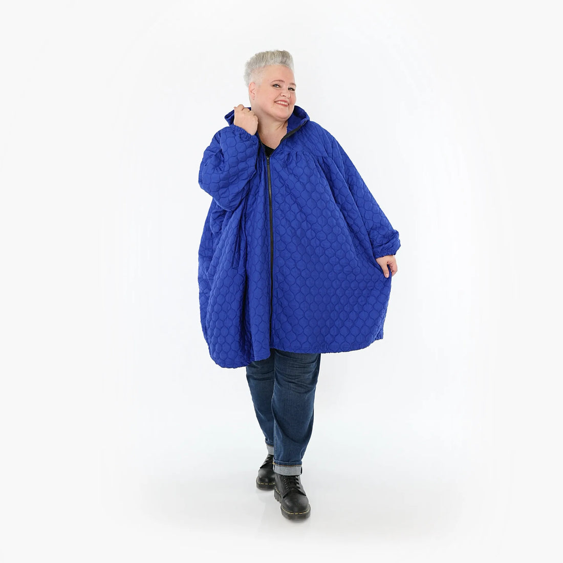  Ballonjacke von AKH Fashion aus Materialmix, 1450.07045, Royalblau, Jacquard, Schick