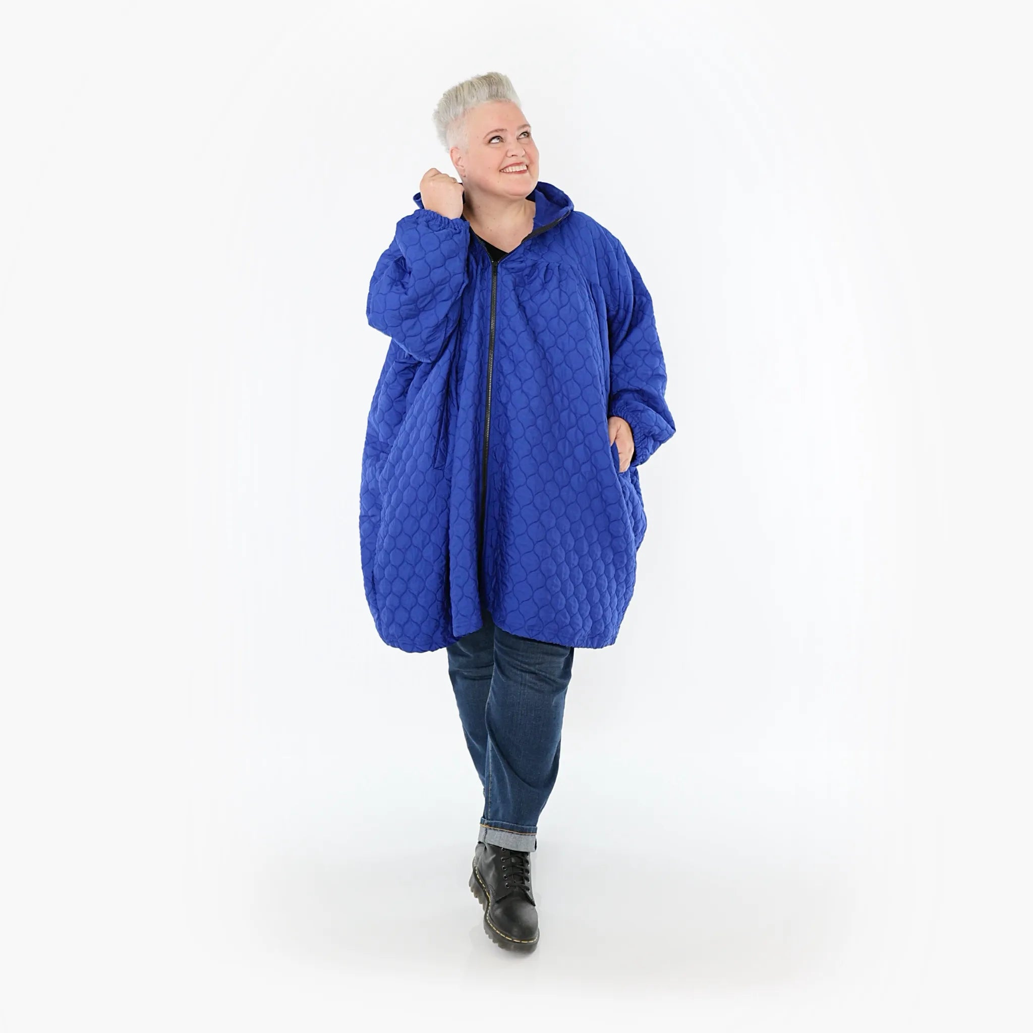  Ballonjacke von AKH Fashion aus Materialmix, 1450.07045, Royalblau, Jacquard, Schick
