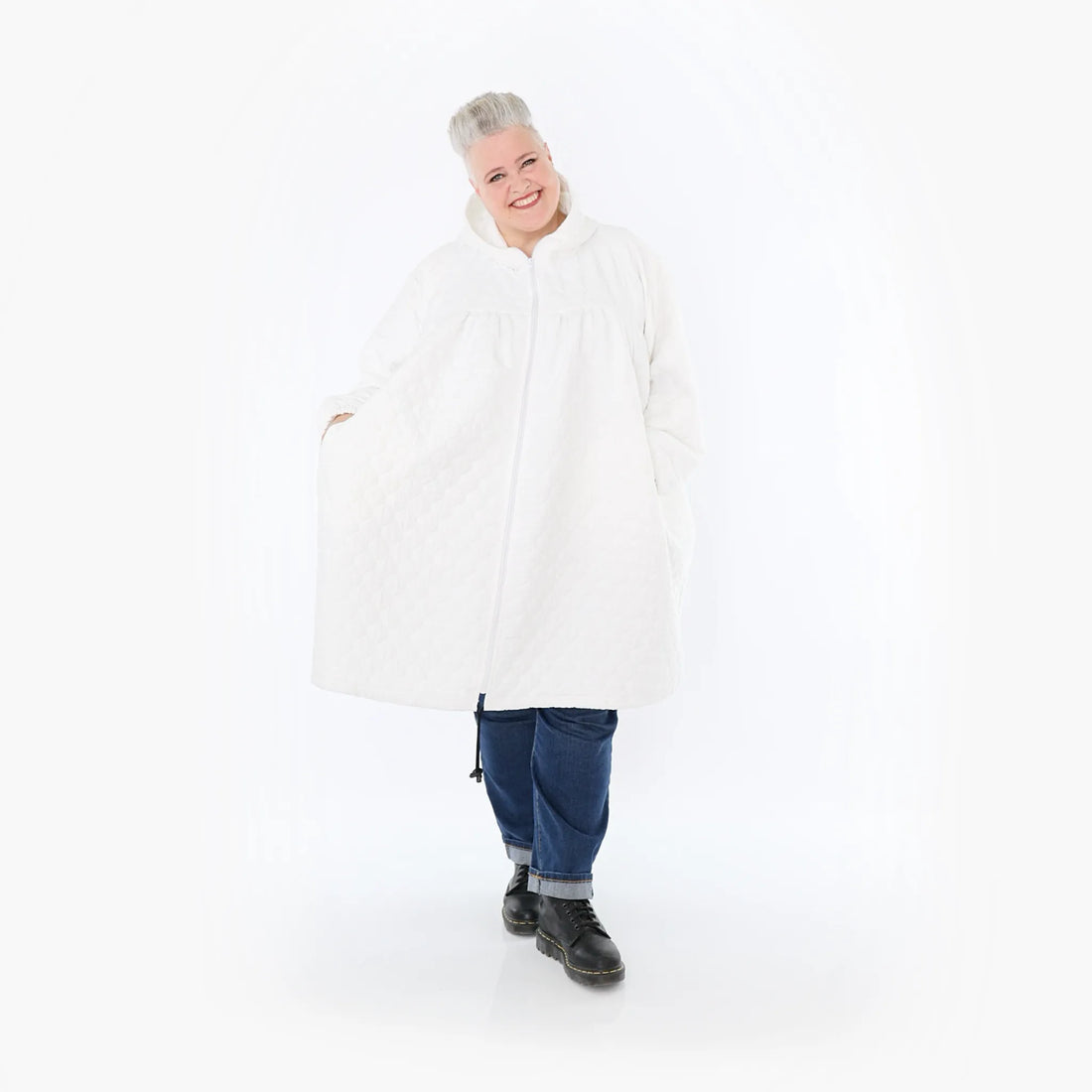  Ballonjacke von AKH Fashion aus Materialmix, 1450.07045, Weiß, Jacquard, Schick, Modern