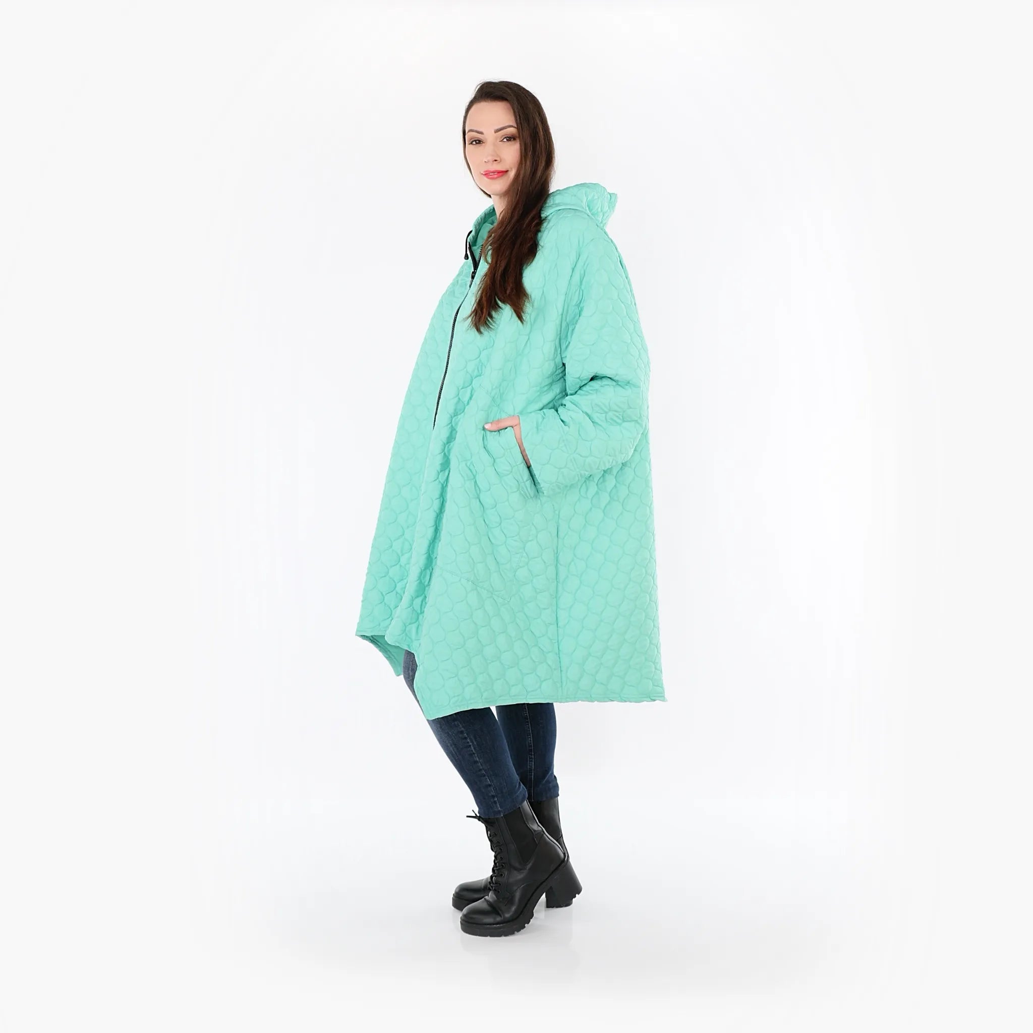  A-Form Mantel von AKH Fashion aus Materialmix, 1450.07043, Mintgrün, Jacquard, Schick