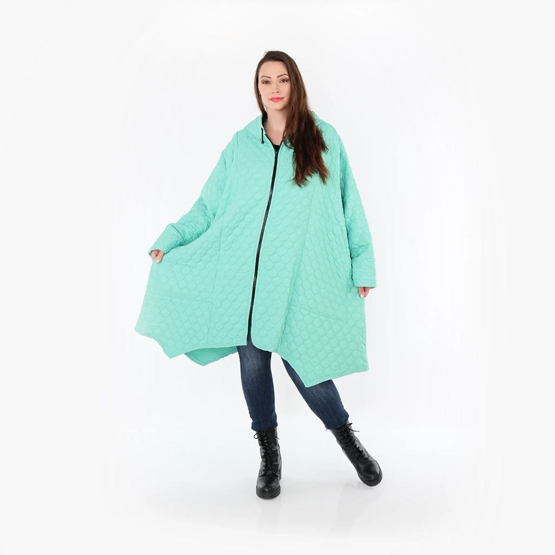  A-Form Mantel von AKH Fashion aus Materialmix, 1450.07043, Mintgrün, Jacquard, Schick