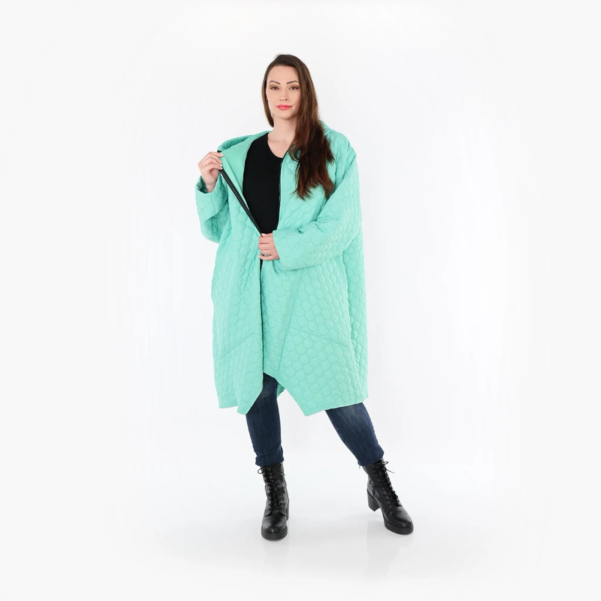  A-Form Mantel von AKH Fashion aus Materialmix, 1450.07043, Mintgrün, Jacquard, Schick