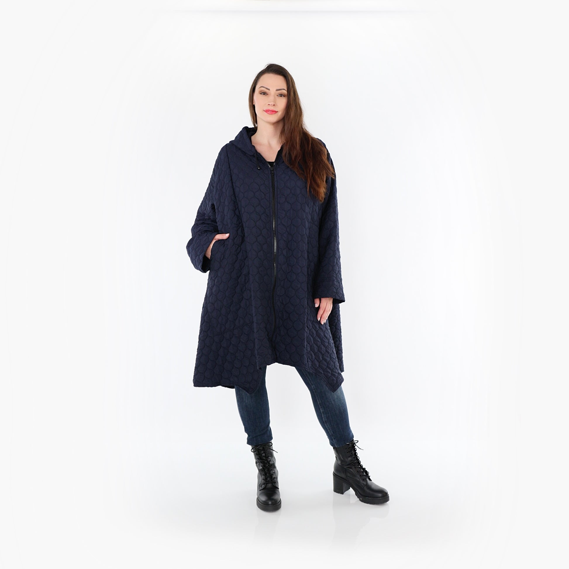  A-Form Mantel von AKH Fashion aus Materialmix, 1450.07043, Navy, Jacquard, Schick, Modern