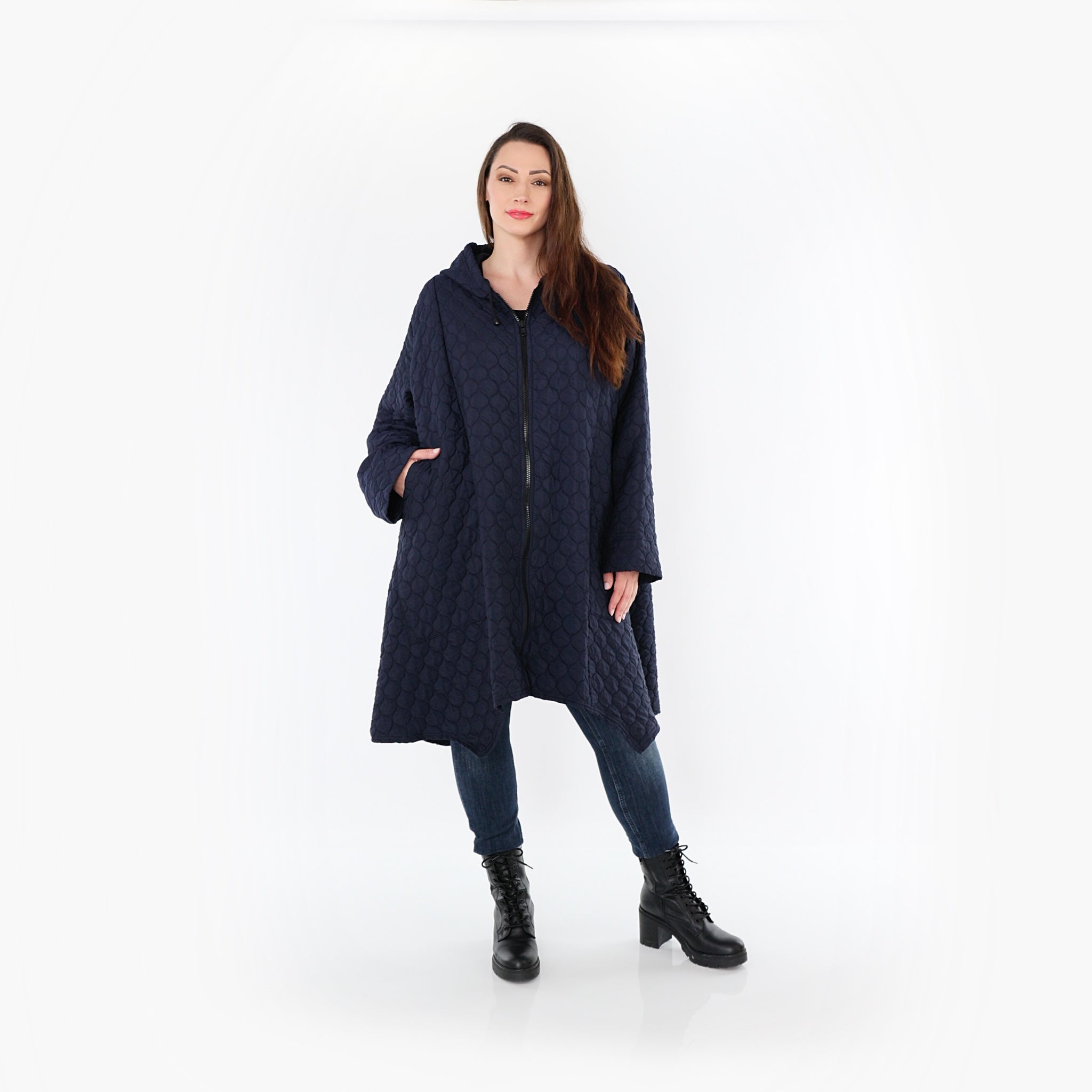  A-Form Mantel von AKH Fashion aus Materialmix, 1450.07043, Navy, Jacquard, Schick, Modern