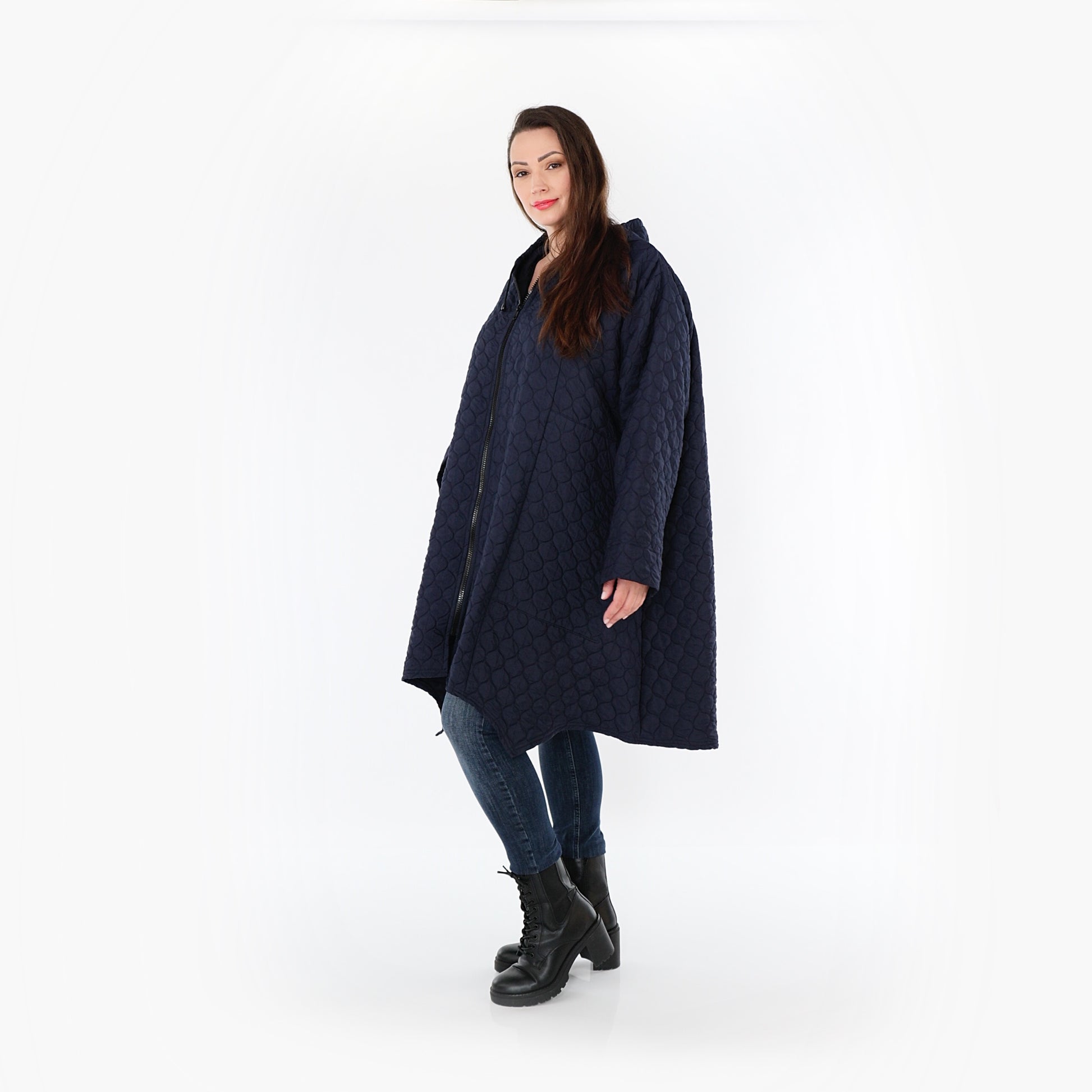  A-Form Mantel von AKH Fashion aus Materialmix, 1450.07043, Navy, Jacquard, Schick, Modern