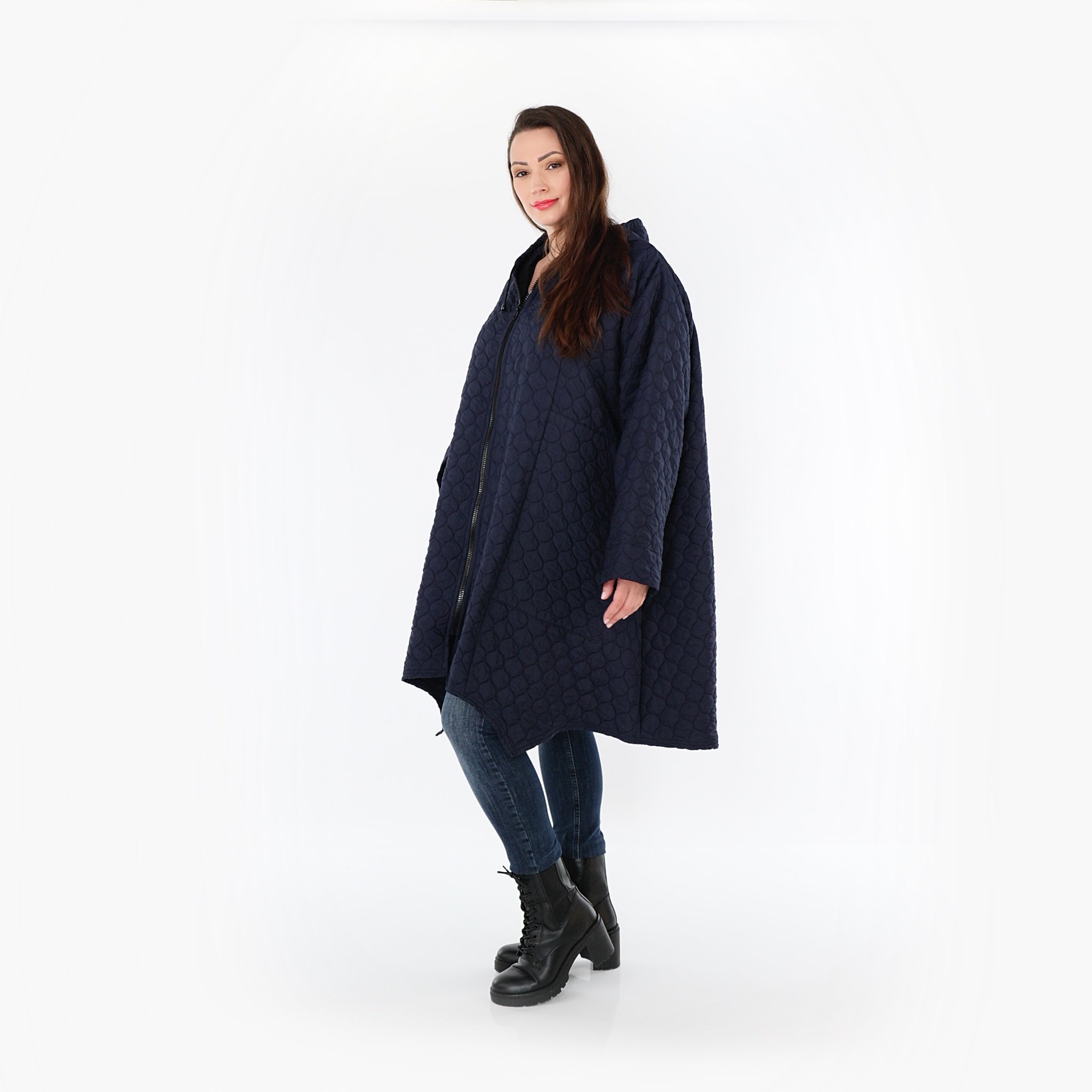  A-Form Mantel von AKH Fashion aus Materialmix, 1450.07043, Navy, Jacquard, Schick, Modern