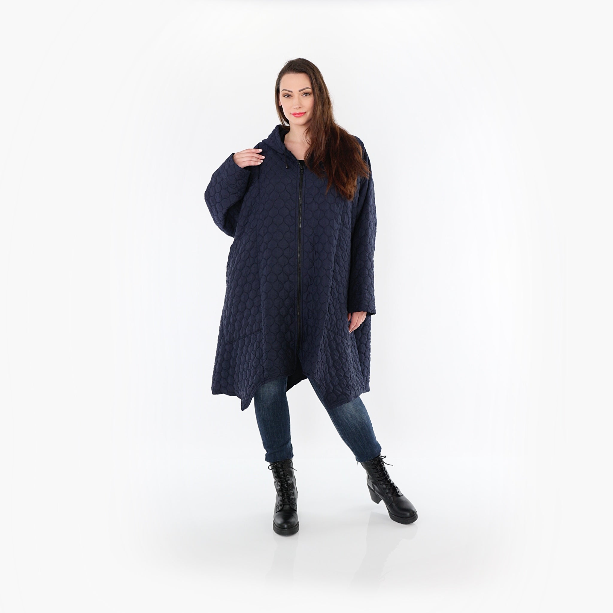  A-Form Mantel von AKH Fashion aus Materialmix, 1450.07043, Navy, Jacquard, Schick, Modern