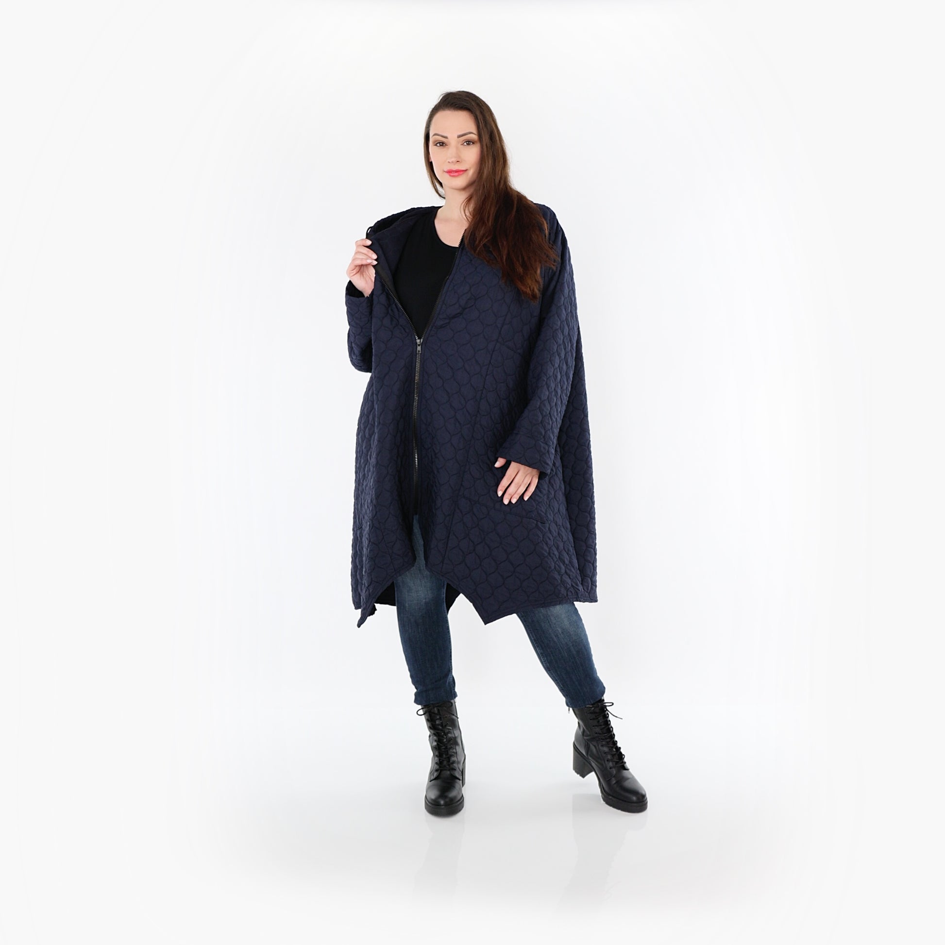  A-Form Mantel von AKH Fashion aus Materialmix, 1450.07043, Navy, Jacquard, Schick, Modern