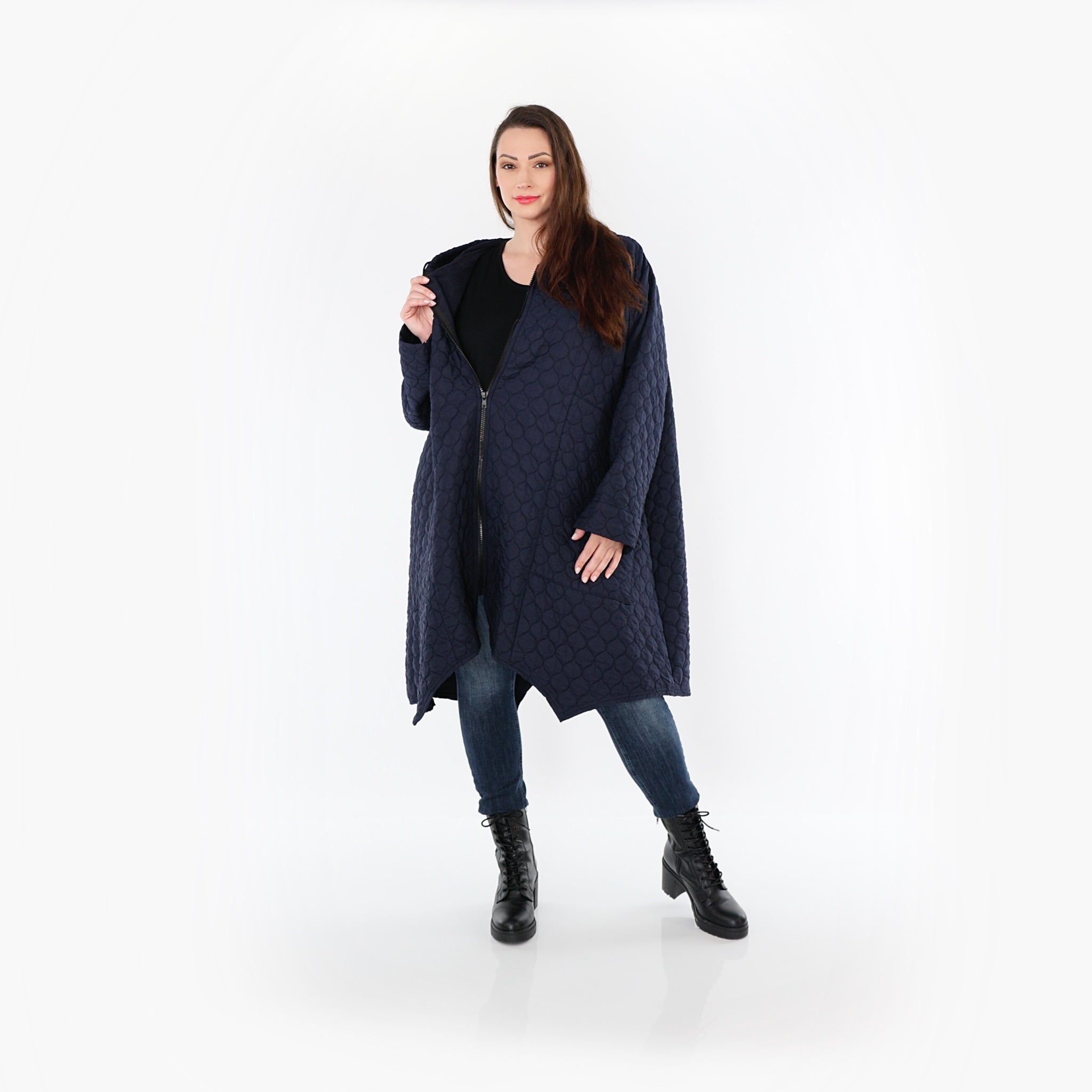  A-Form Mantel von AKH Fashion aus Materialmix, 1450.07043, Navy, Jacquard, Schick, Modern