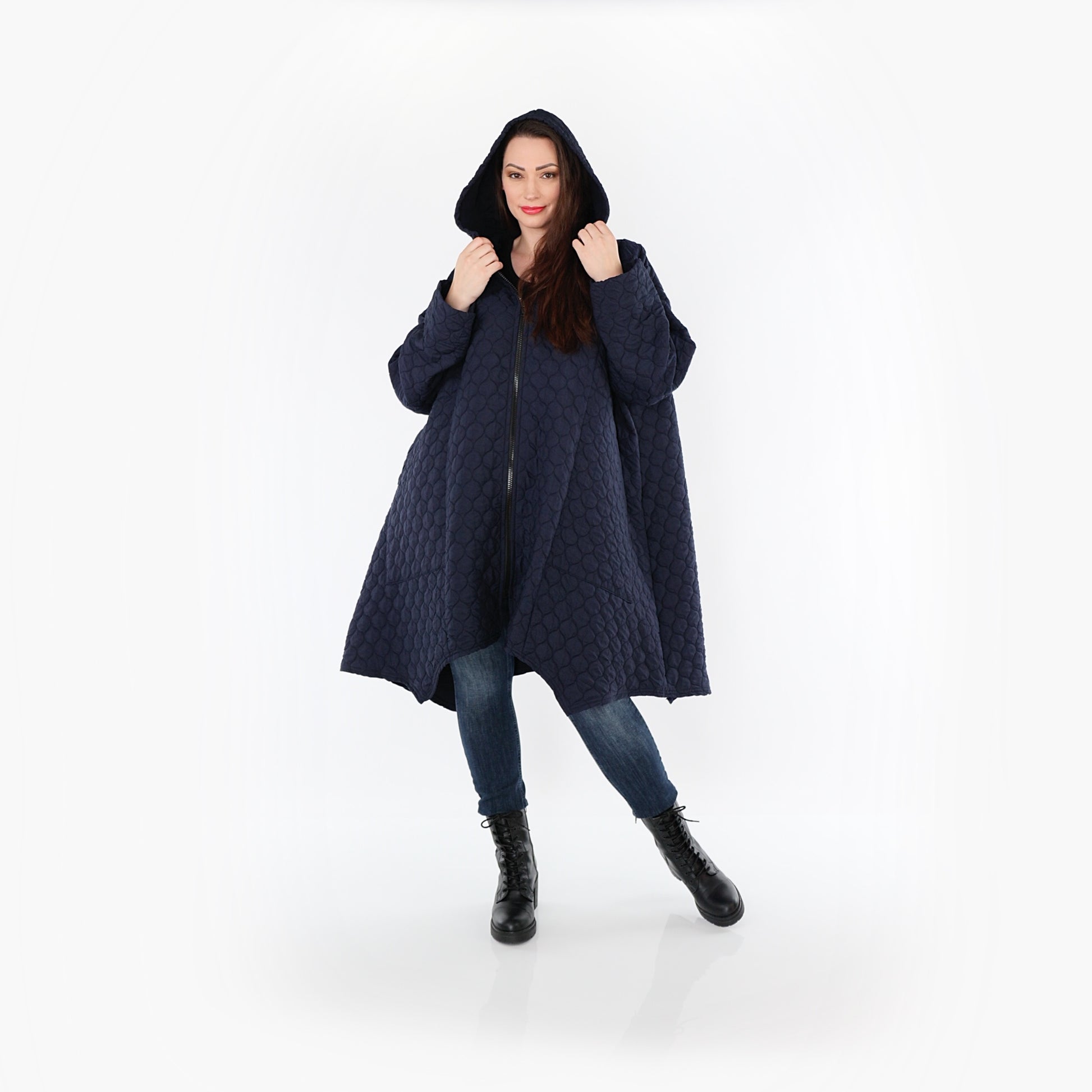  A-Form Mantel von AKH Fashion aus Materialmix, 1450.07043, Navy, Jacquard, Schick, Modern