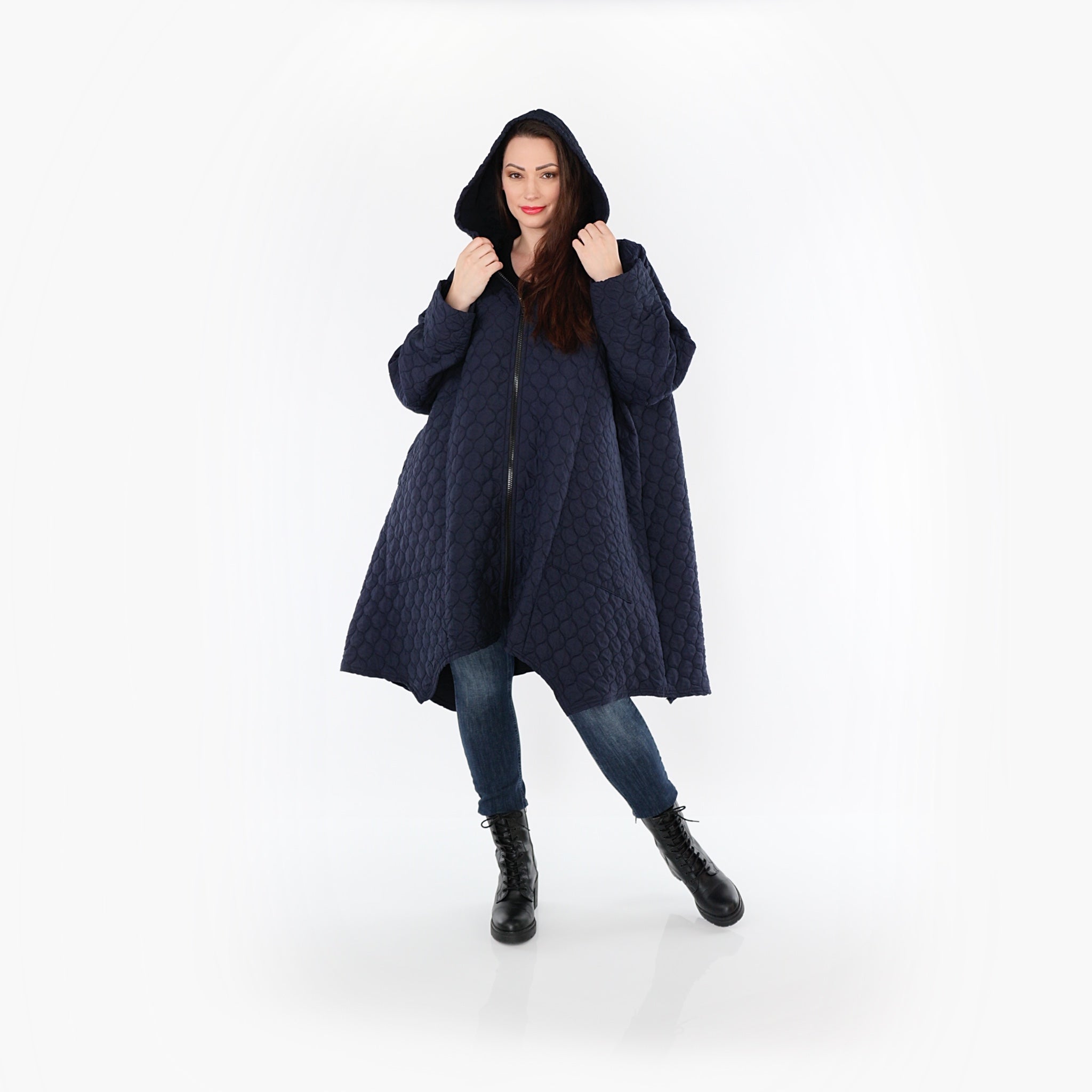  A-Form Mantel von AKH Fashion aus Materialmix, 1450.07043, Navy, Jacquard, Schick, Modern