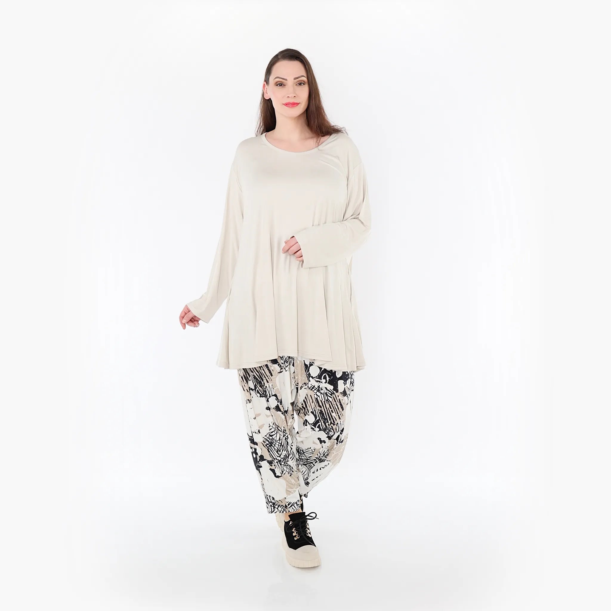  Haremshose von AKH Fashion aus Materialmix, 1451.06813, Beige/Weiß/Schwarz, Punkte, Schick