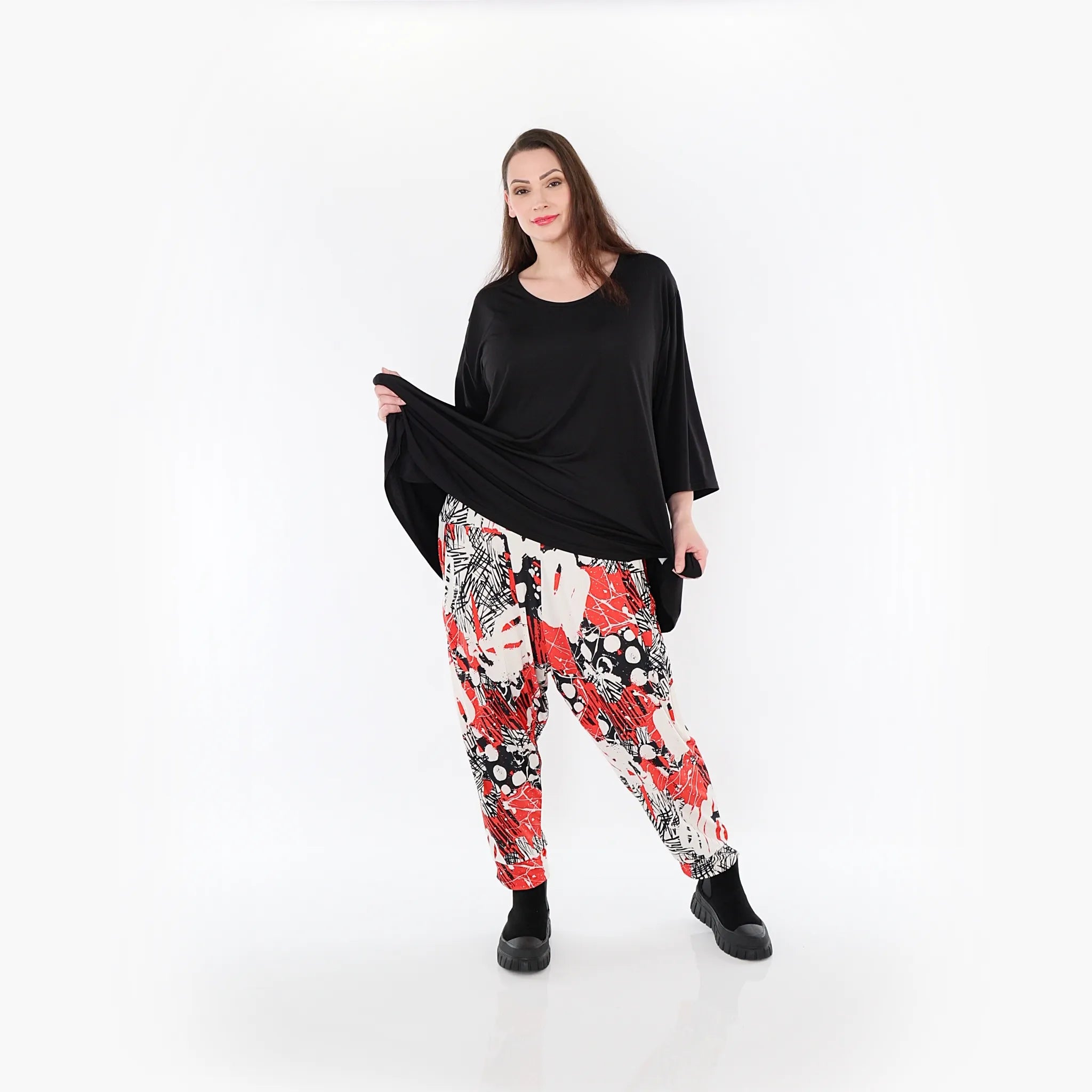  Haremshose von AKH Fashion aus Materialmix, 1451.06813, Rot/Weiß/Schwarz, Punkte, Schick