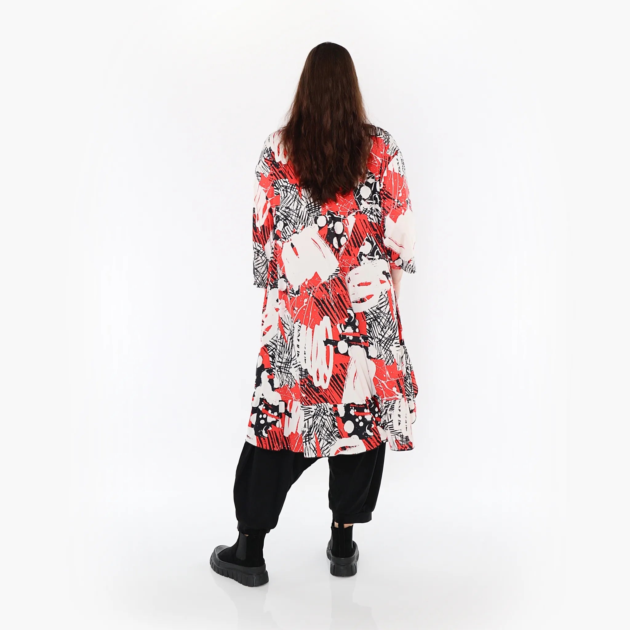  AKH Fashion Bigshirt in Vokuhila-Form, aus Materialmix, 1451.06837, Rot/Weiß/Schwarz, Punkte