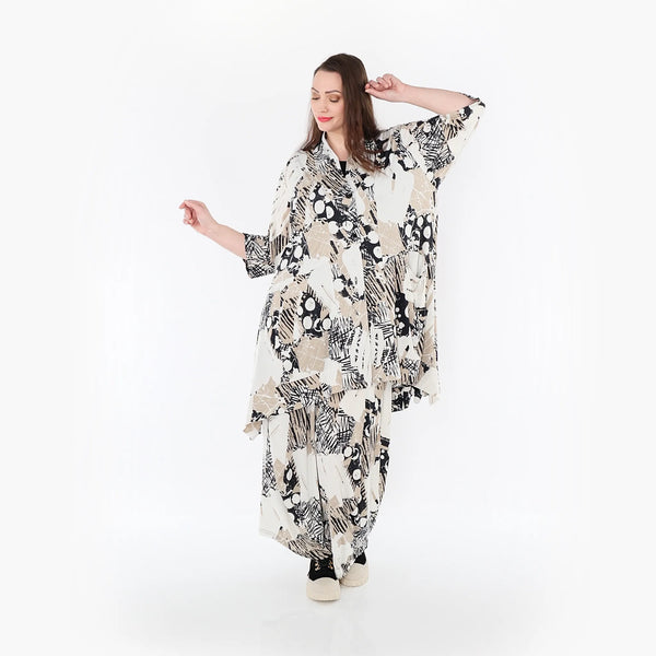  A-Form Jacke von AKH Fashion aus Materialmix, 1451.06970, Beige/Weiß/Schwarz, Punkte