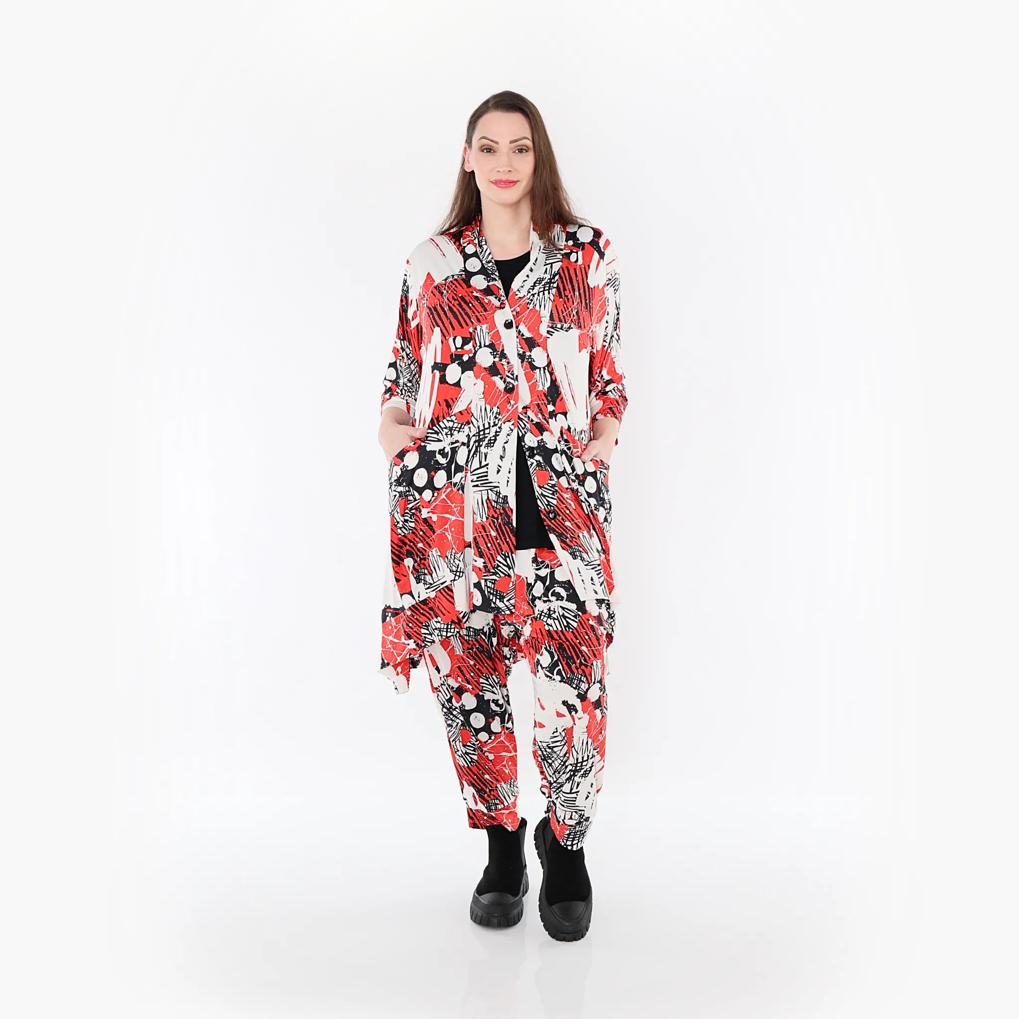  A-Form Jacke von AKH Fashion aus Materialmix, 1451.06970, Rot/Weiß/Schwarz, Punkte, Schick
