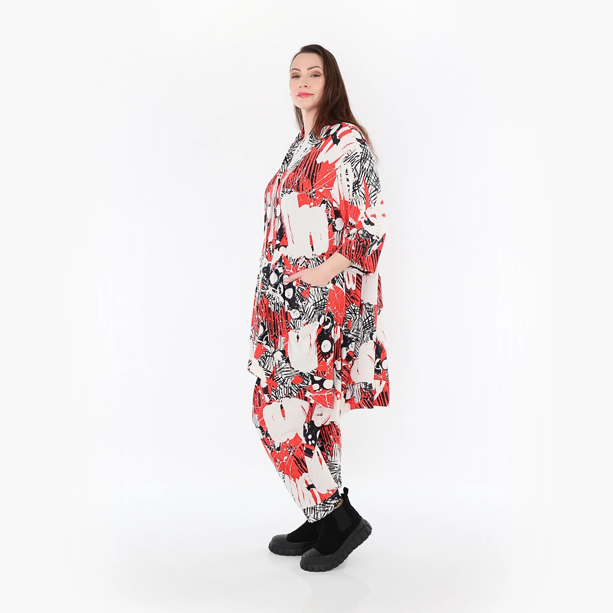  A-Form Jacke von AKH Fashion aus Materialmix, 1451.06970, Rot/Weiß/Schwarz, Punkte, Schick