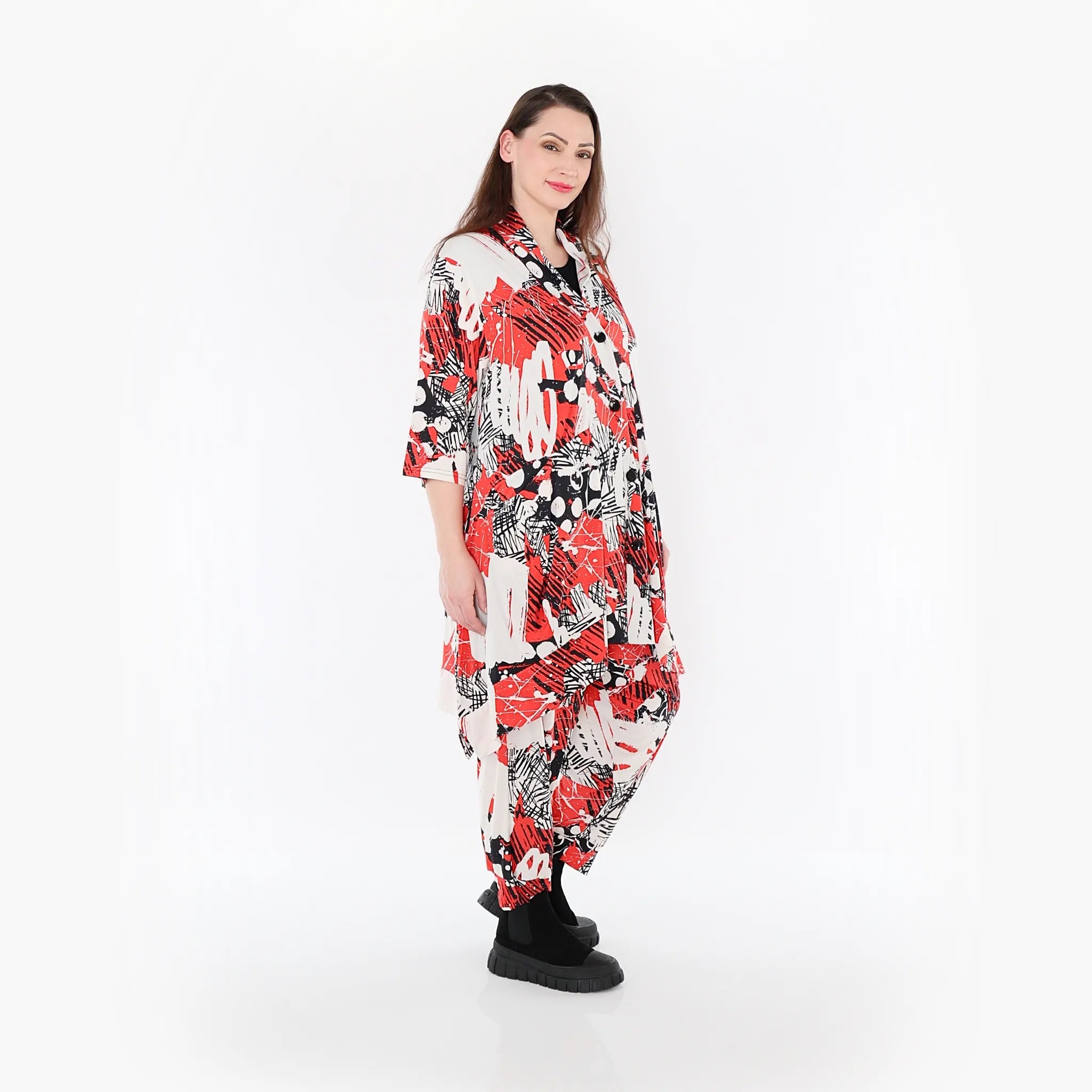  A-Form Jacke von AKH Fashion aus Materialmix, 1451.06970, Rot/Weiß/Schwarz, Punkte, Schick
