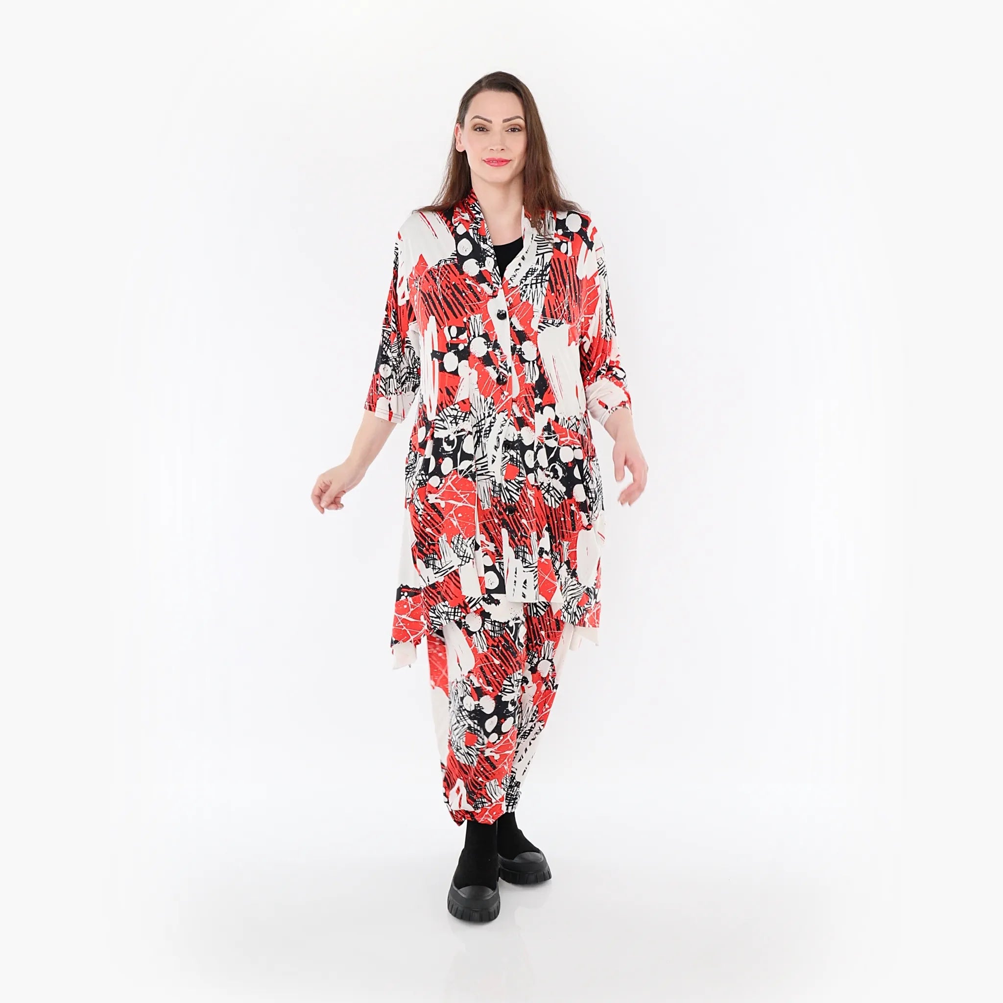  A-Form Jacke von AKH Fashion aus Materialmix, 1451.06970, Rot/Weiß/Schwarz, Punkte, Schick