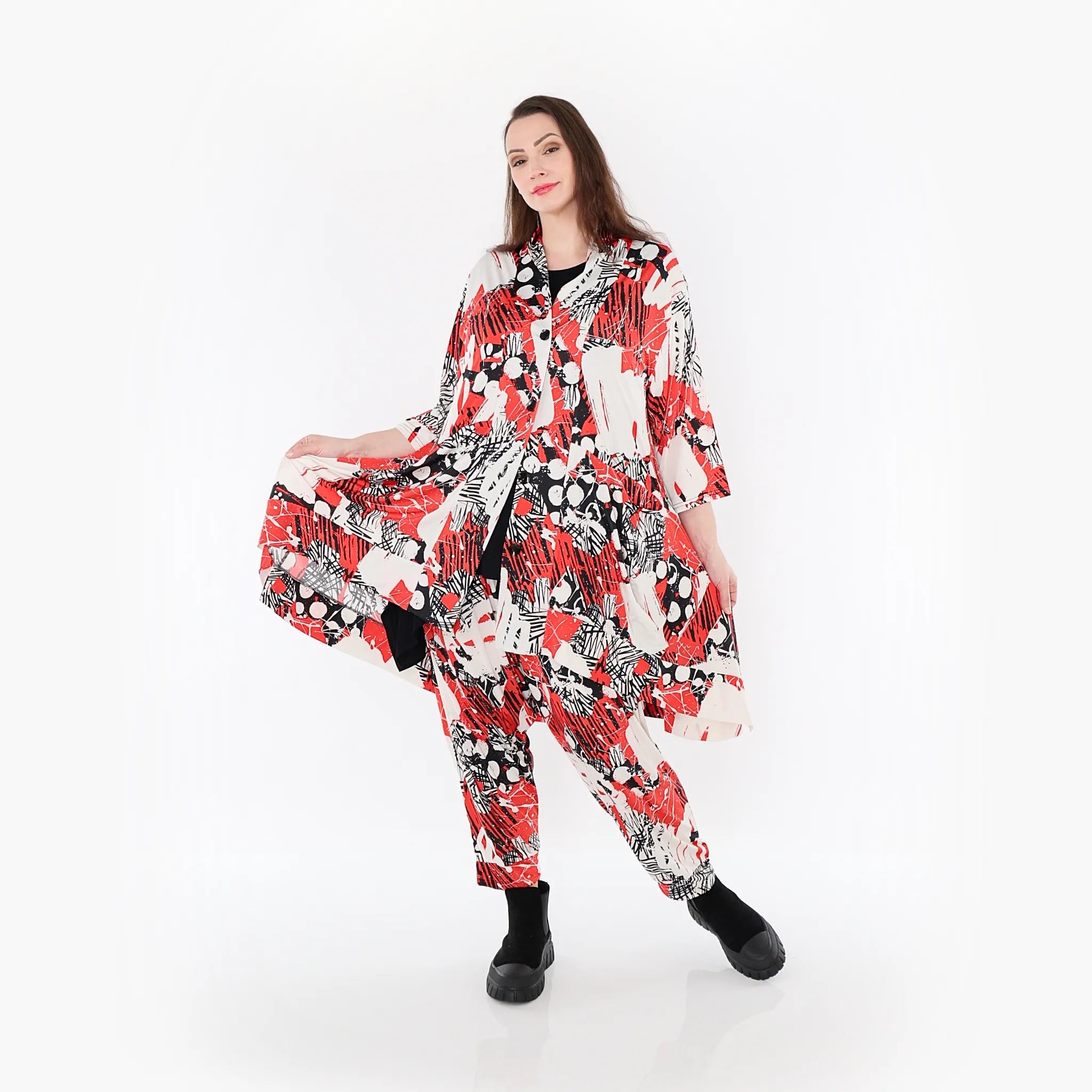  A-Form Jacke von AKH Fashion aus Materialmix, 1451.06970, Rot/Weiß/Schwarz, Punkte, Schick