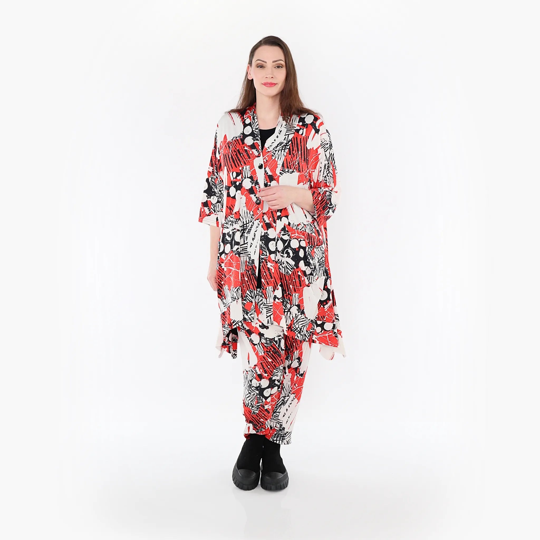  A-Form Jacke von AKH Fashion aus Materialmix, 1451.06970, Rot/Weiß/Schwarz, Punkte, Schick