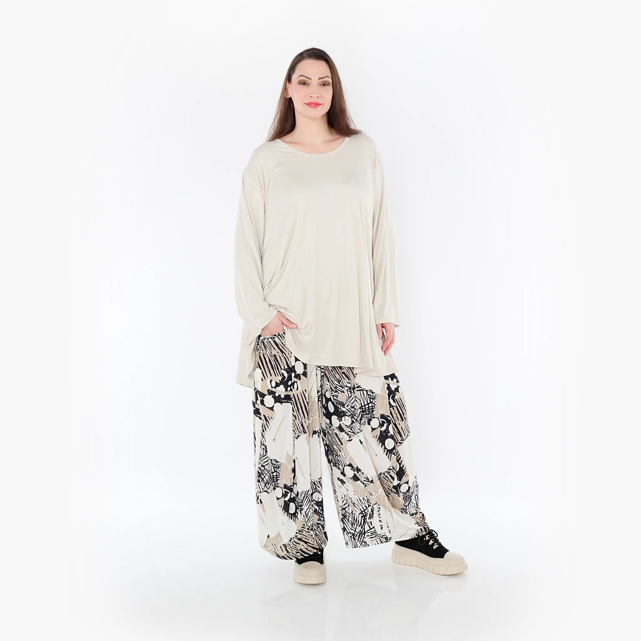  Ballonhose von AKH Fashion aus Materialmix, 1451.08069, Beige/Weiß/Schwarz, Punkte, Schick