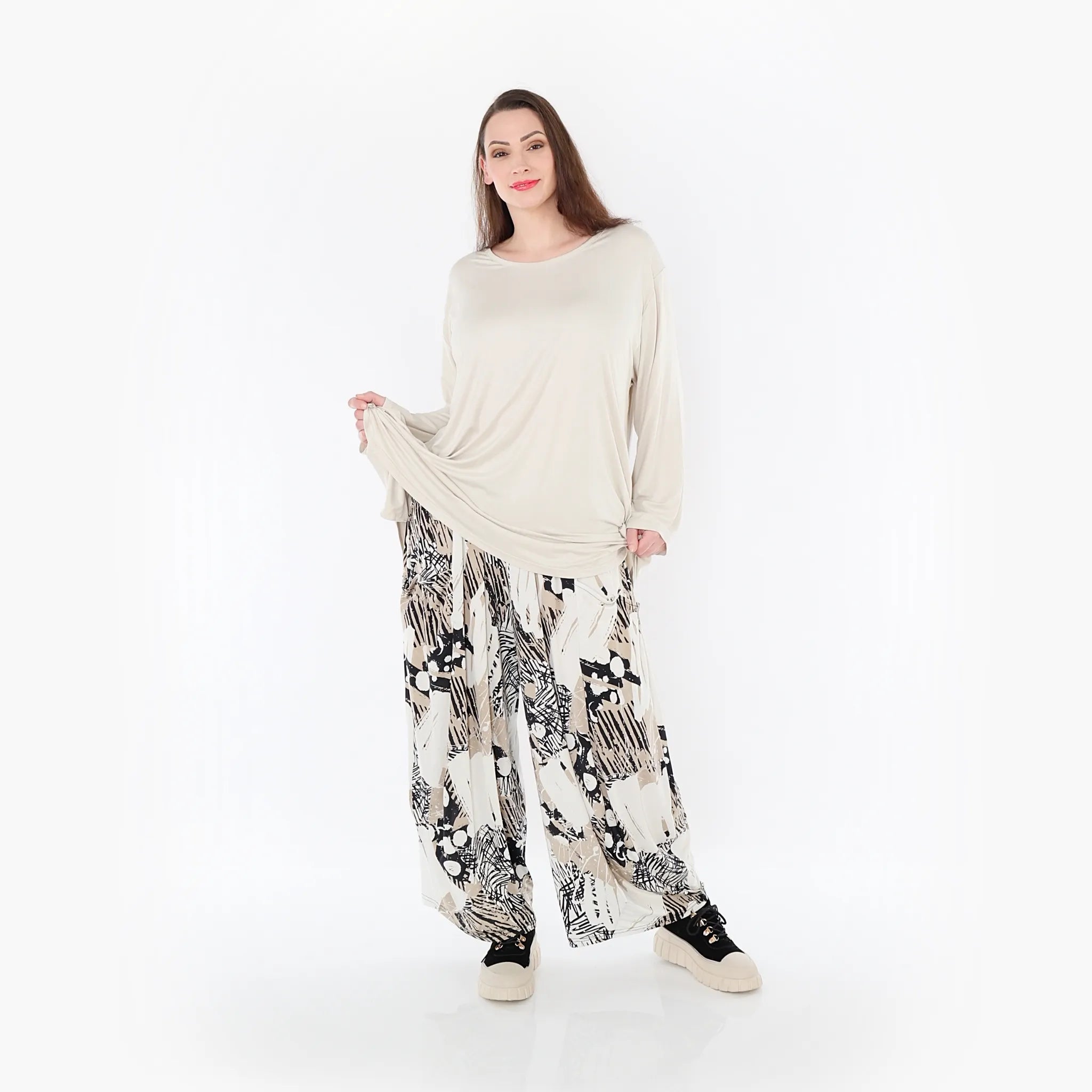  Ballonhose von AKH Fashion aus Materialmix, 1451.08069, Beige/Weiß/Schwarz, Punkte, Schick