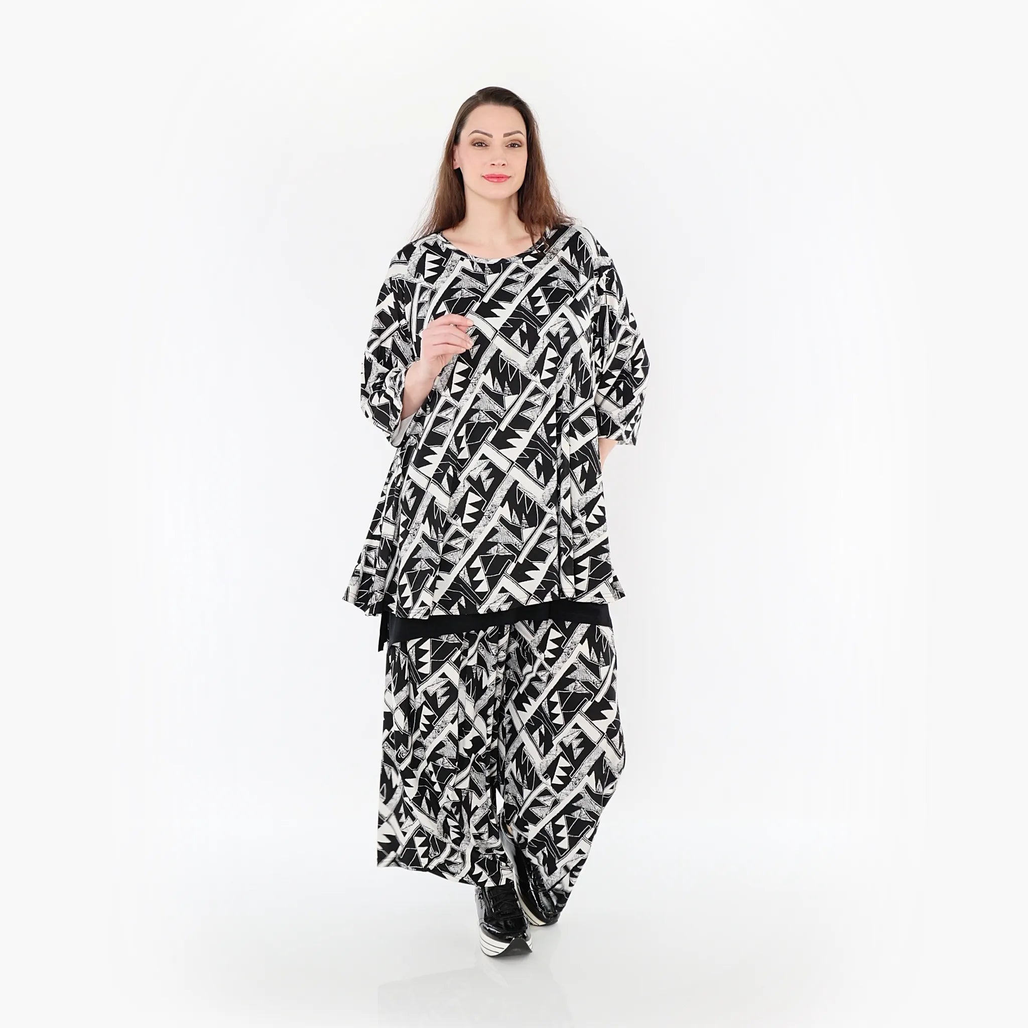  AKH Fashion Bigshirt in Glocken-Form, aus Materialmix, 1453.01892, Schwarz/Weiß, Abstrakt