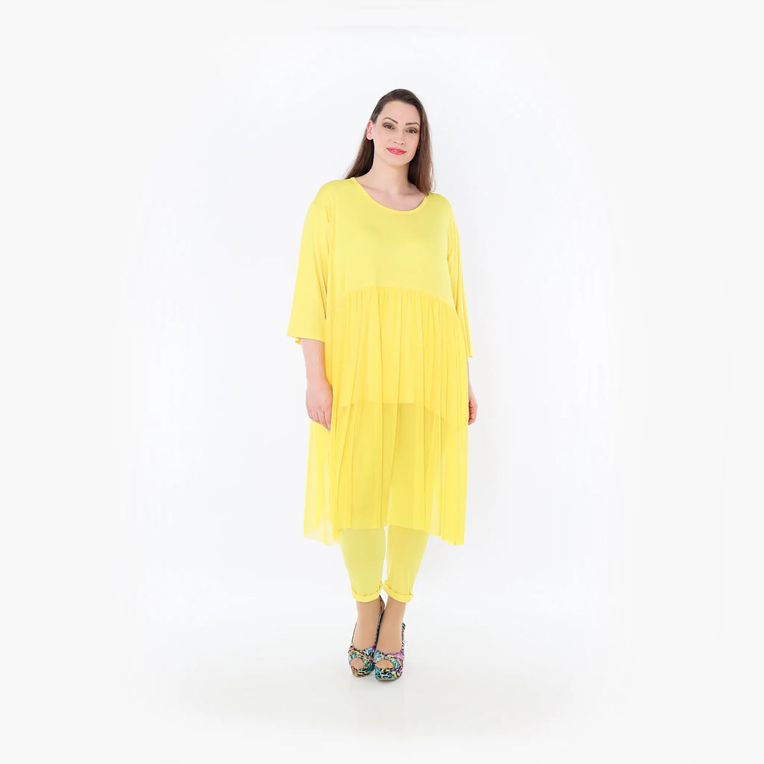  AKH Fashion Kleid in gerader Form, aus Materialmix, 1457.07046, Gelb, Ausgefallen, Zeitlos