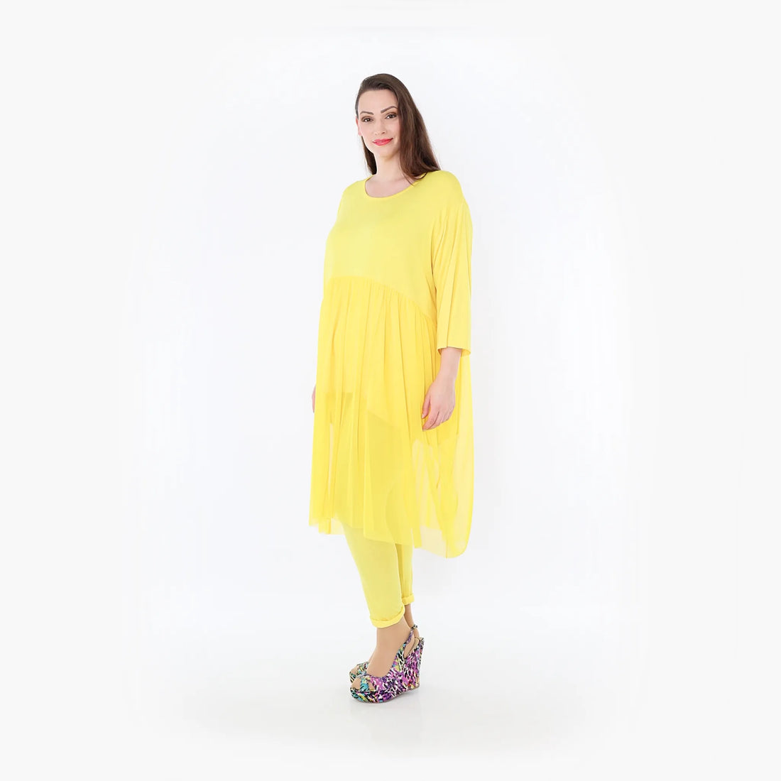  AKH Fashion Kleid in gerader Form, aus Materialmix, 1457.07046, Gelb, Ausgefallen, Zeitlos