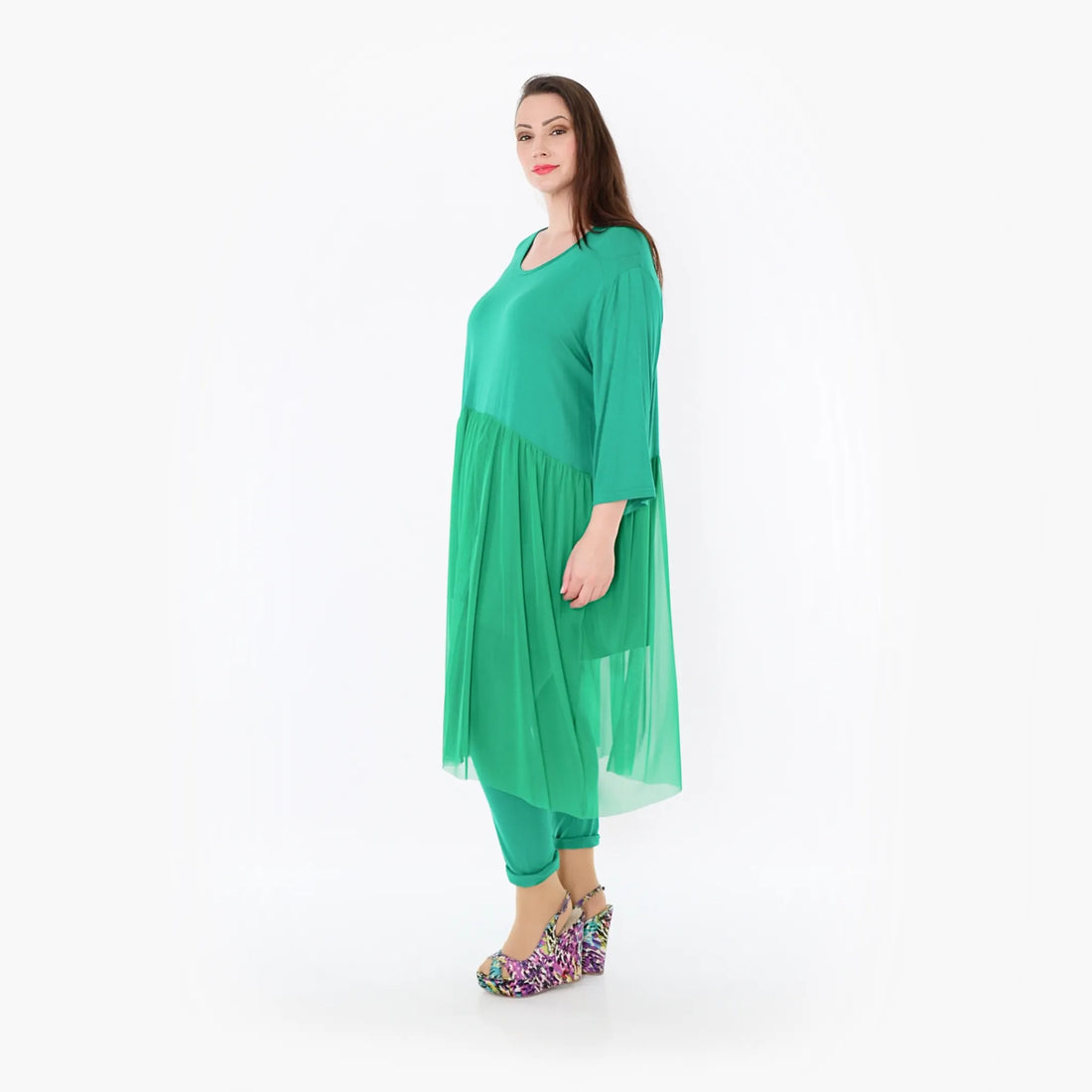  AKH Fashion Kleid in gerader Form, aus Materialmix, 1457.07046, Grün, Ausgefallen, Zeitlos
