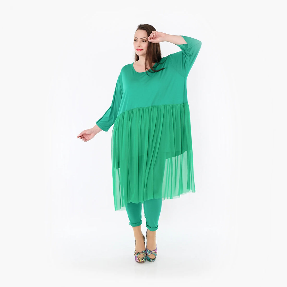  AKH Fashion Kleid in gerader Form, aus Materialmix, 1457.07046, Grün, Ausgefallen, Zeitlos