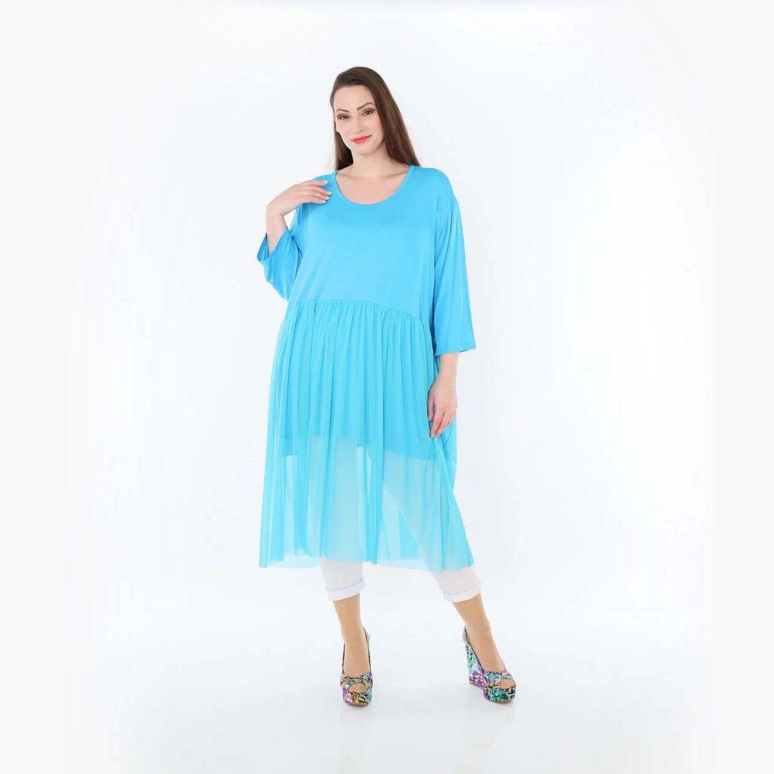  AKH Fashion Kleid in gerader Form, aus Materialmix, 1457.07046, Türkis, Ausgefallen