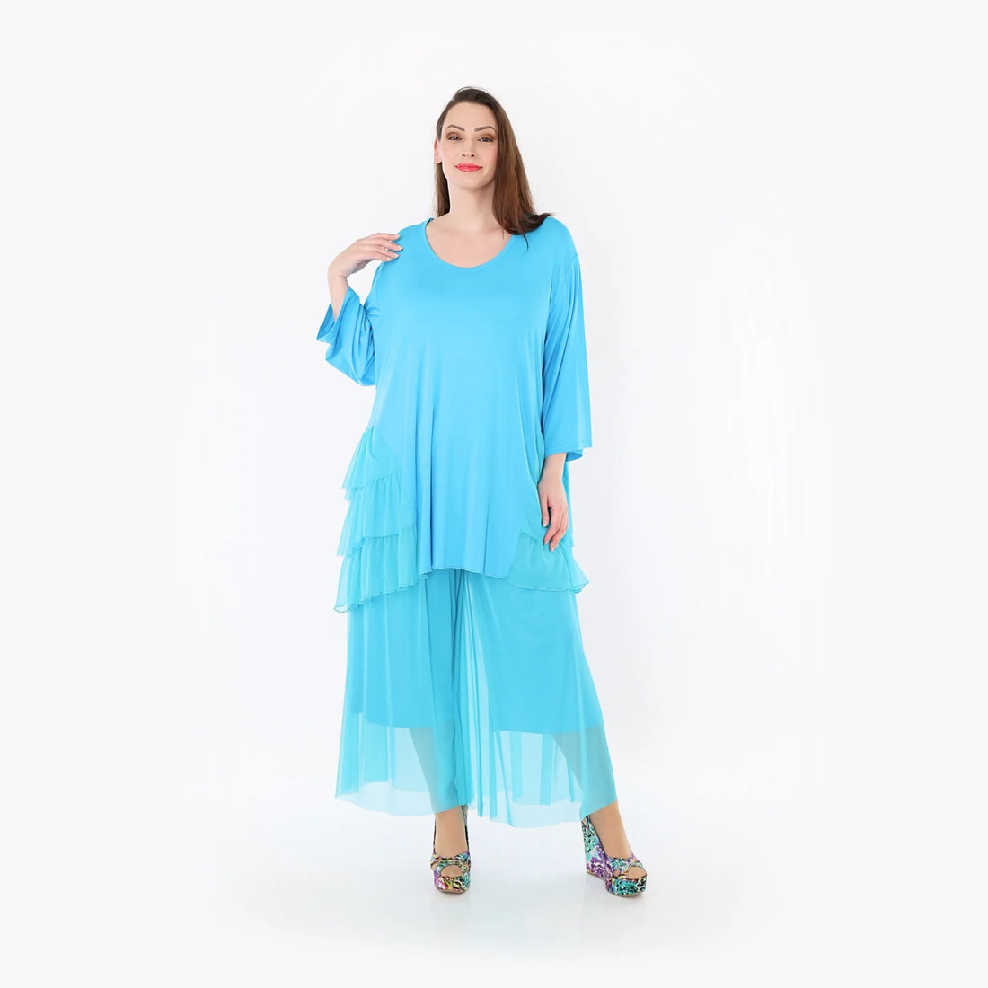  AKH Fashion Hose in gerader Form, aus Materialmix, 1457.07047, Türkis, Ausgefallen, Schick