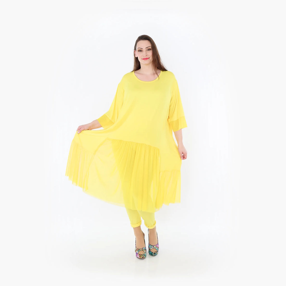  A-Form Kleid von AKH Fashion aus Materialmix, 1457.07048, Gelb, Ausgefallen, Zeitlos