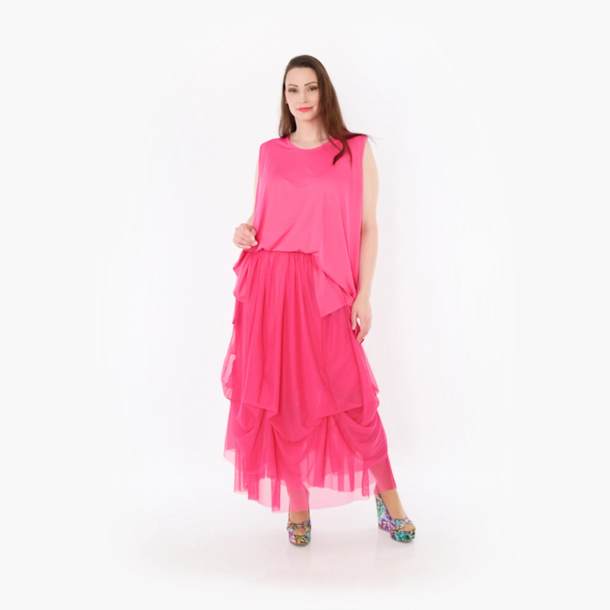  Ballonrock von AKH Fashion aus Materialmix, 1457.07049, Fuchsia, Ausgefallen, Zeitlos