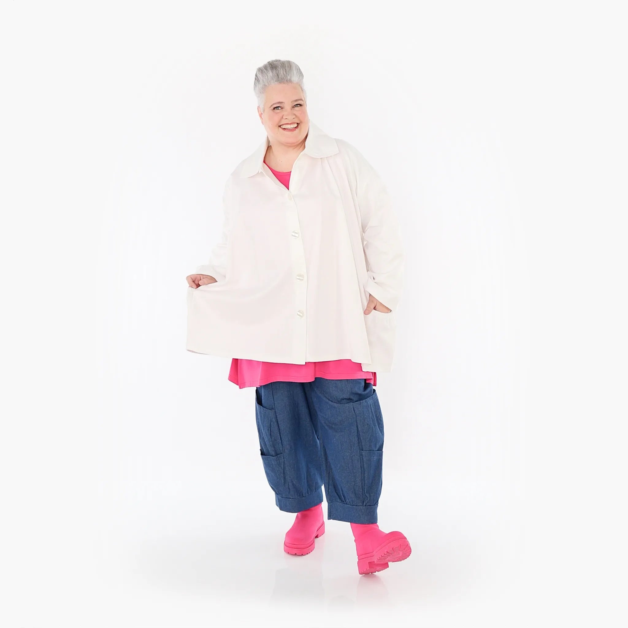  A-Form Jacke von AKH Fashion aus Baumwolle, 1458.07029, Weiß, Ausgefallen, Zeitlos, Schick
