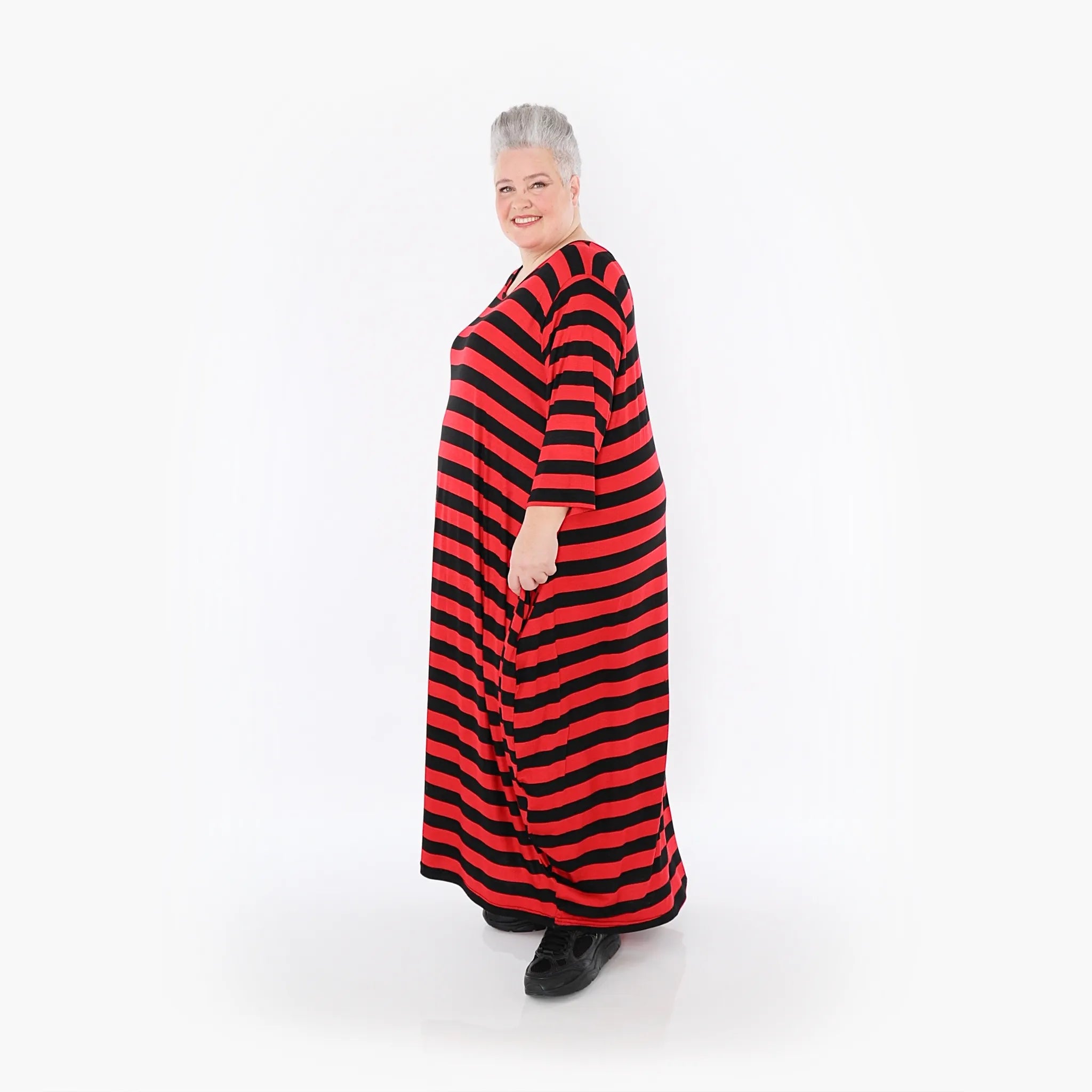  Ballonkleid von AKH Fashion aus Viskose, 1459.01926, Rot/Schwarz, Blockstreifen, Schick