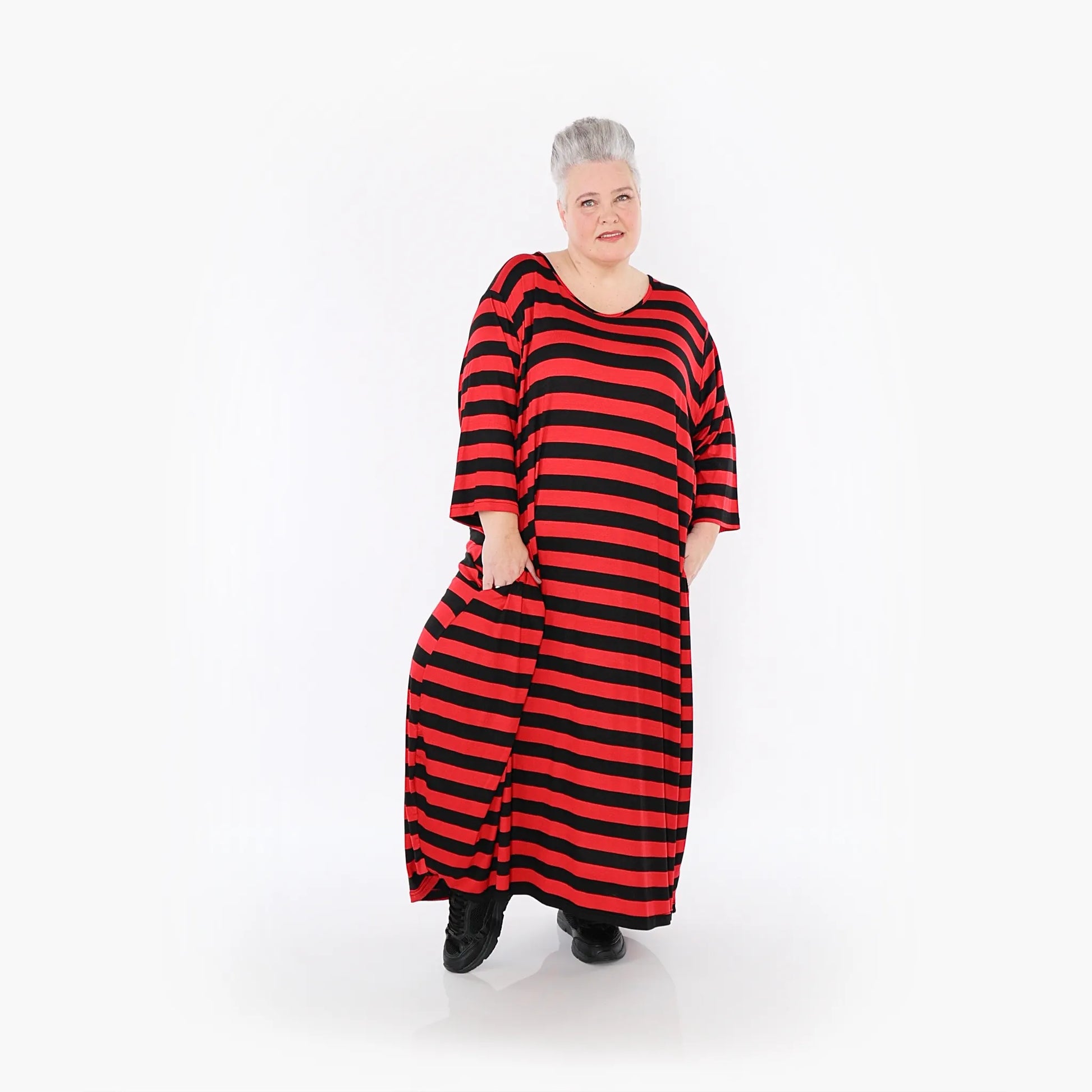  Ballonkleid von AKH Fashion aus Viskose, 1459.01926, Rot/Schwarz, Blockstreifen, Schick
