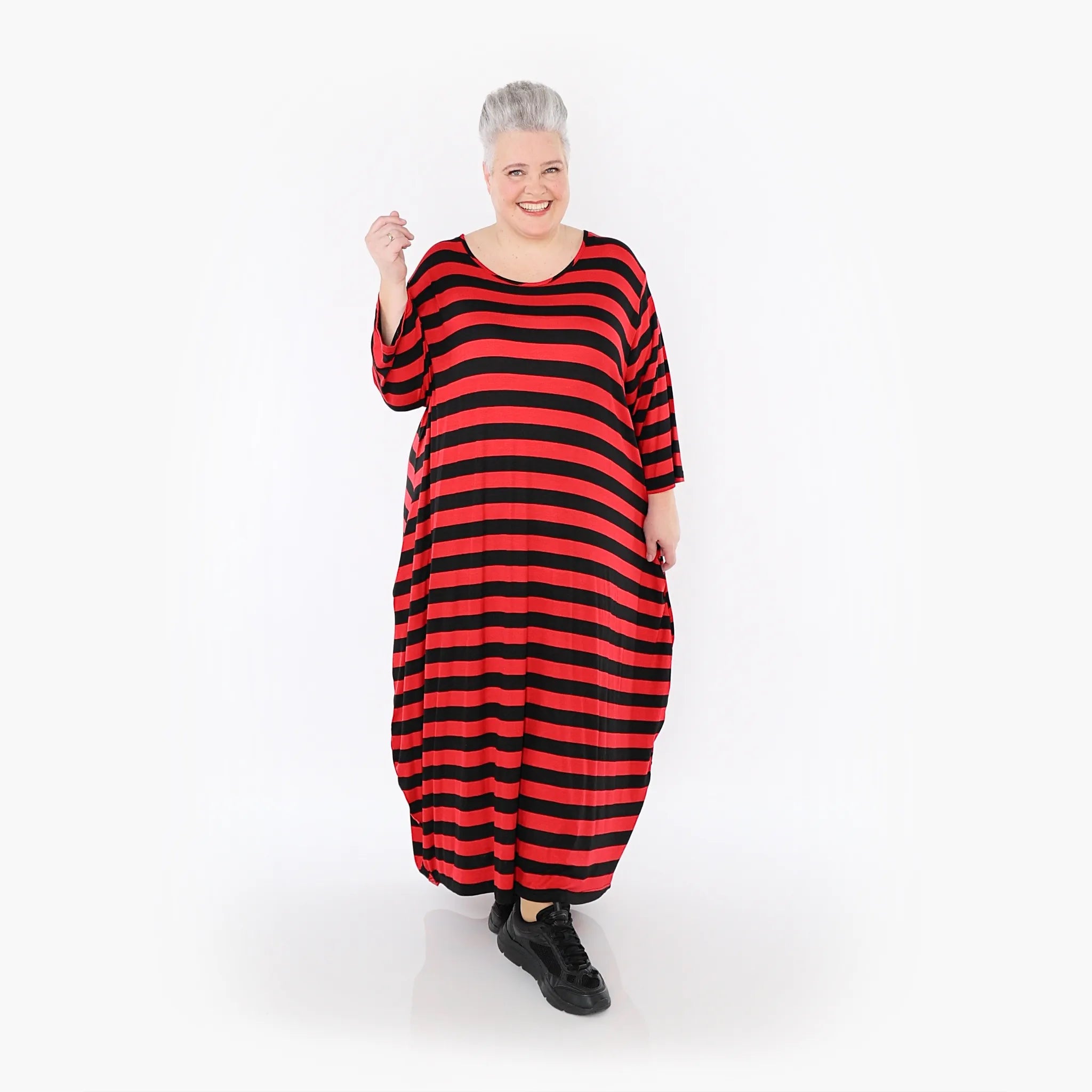  Ballonkleid von AKH Fashion aus Viskose, 1459.01926, Rot/Schwarz, Blockstreifen, Schick