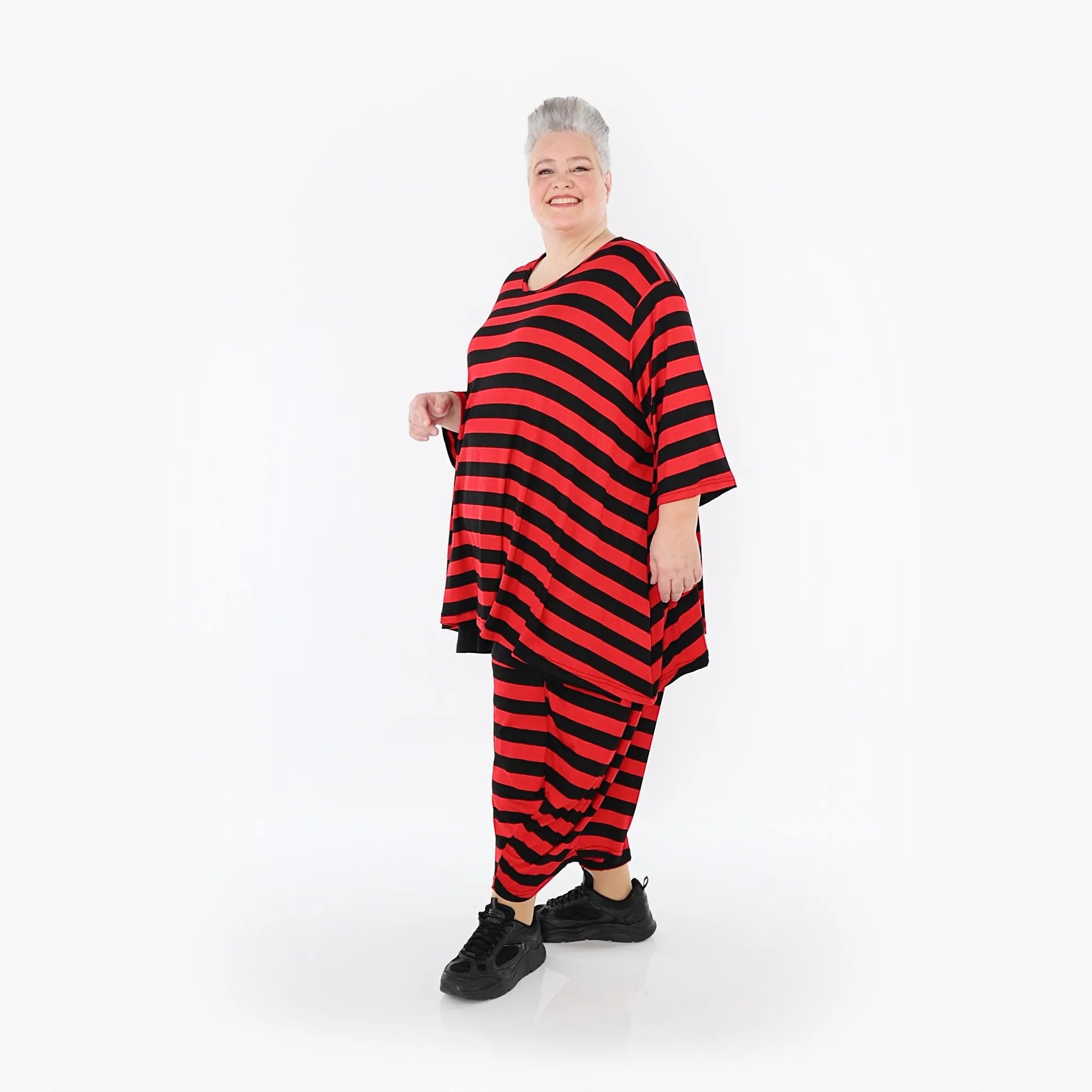  Ballonhose von AKH Fashion aus Viskose, 1459.08069, Rot/Schwarz, Blockstreifen, Schick