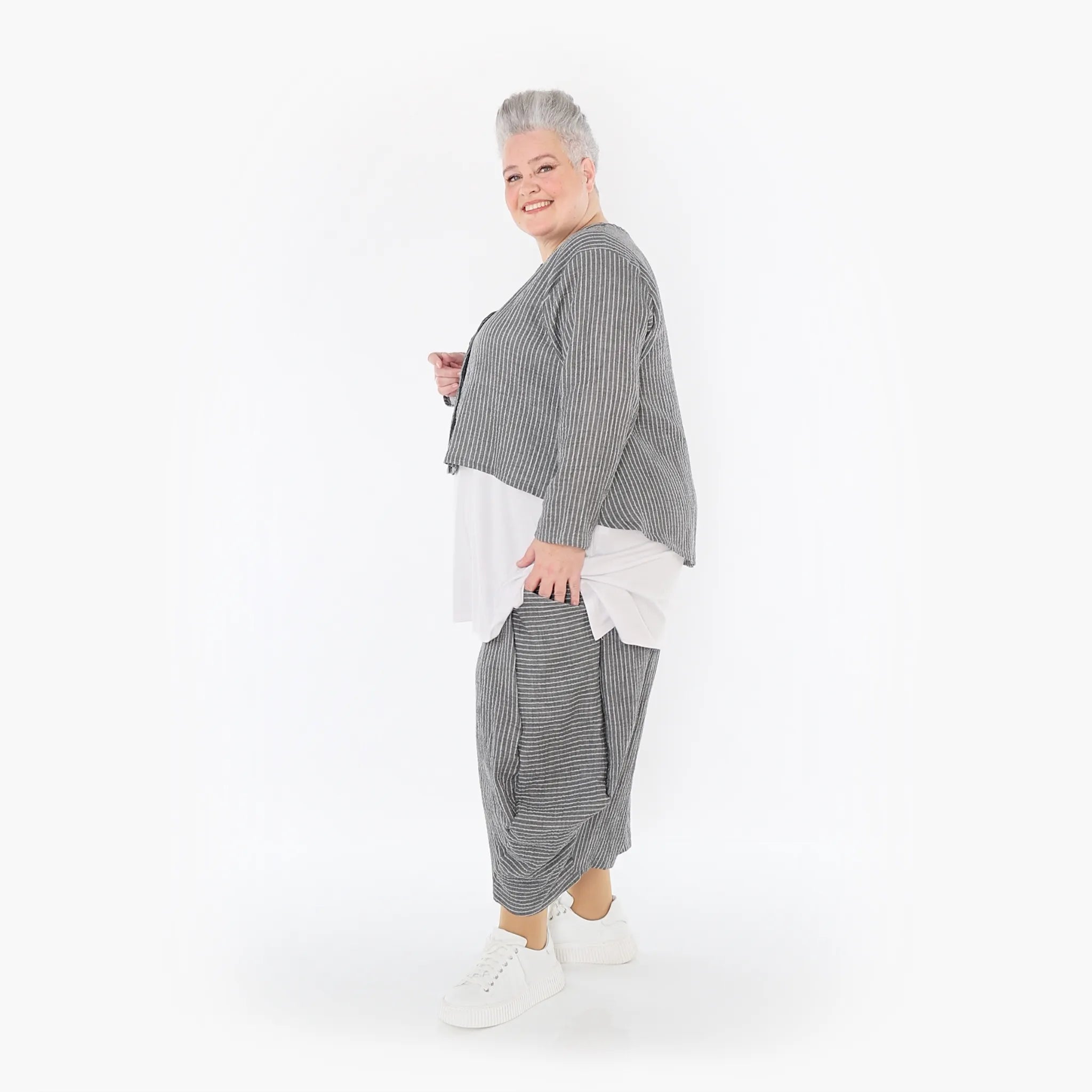  Ballonhose von AKH Fashion aus Baumwolle, 1461.08069, Grau/Weiß, Streifen, Ausgefallen