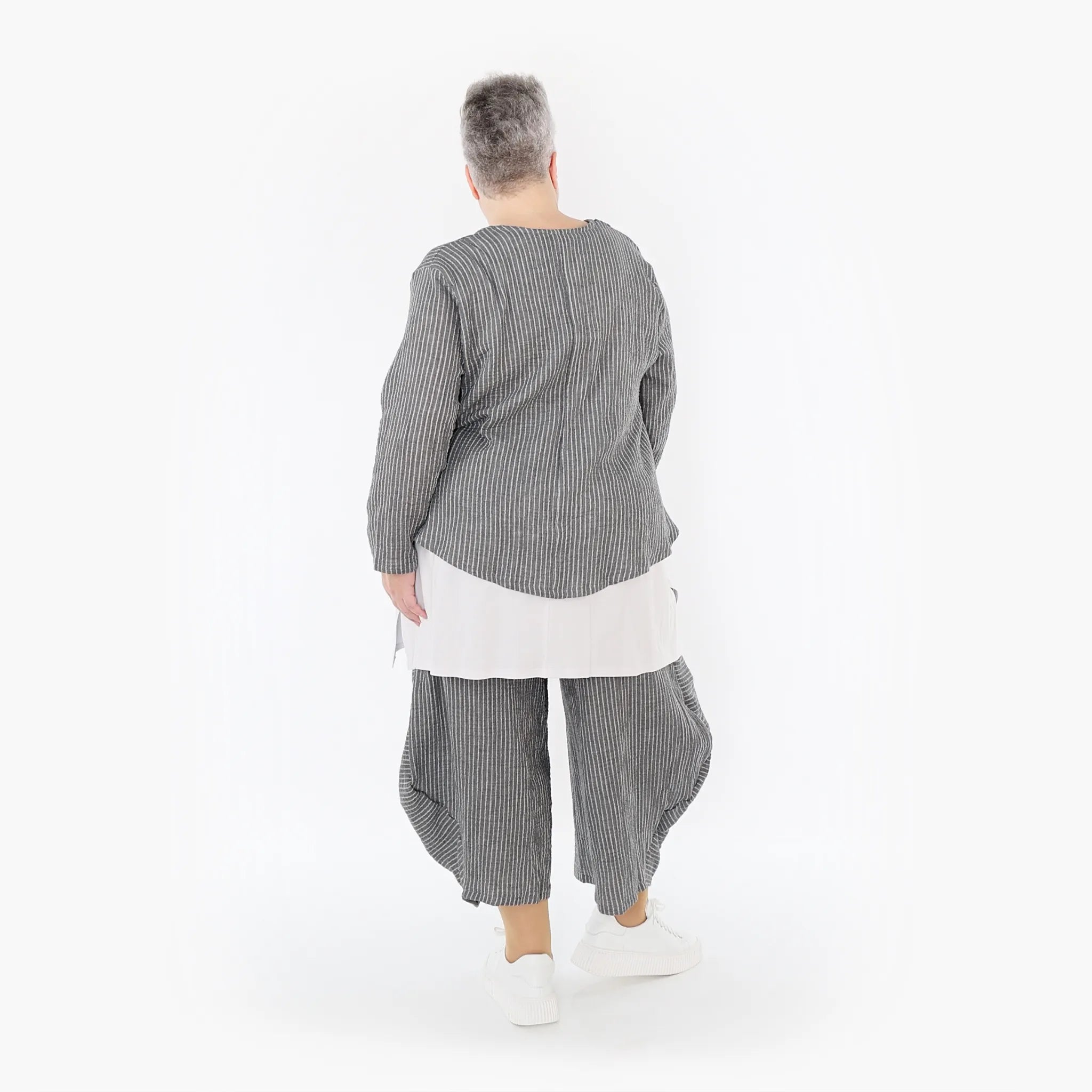 AKH Fashion Jacke in gerundeter Form, aus Baumwolle, 1461.00130, Grau/Weiß, Streifen
