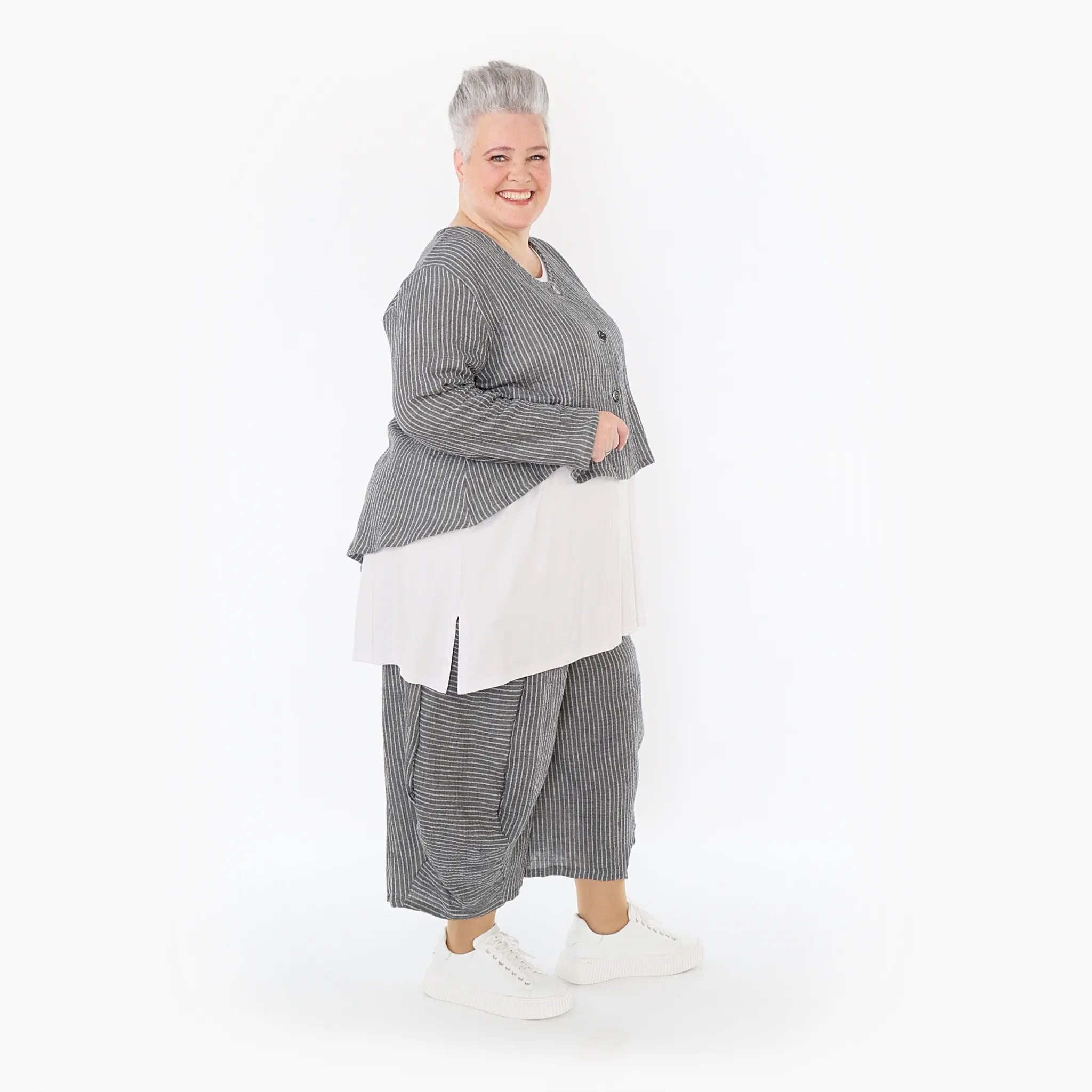  Ballonhose von AKH Fashion aus Baumwolle, 1461.08069, Grau/Weiß, Streifen, Ausgefallen