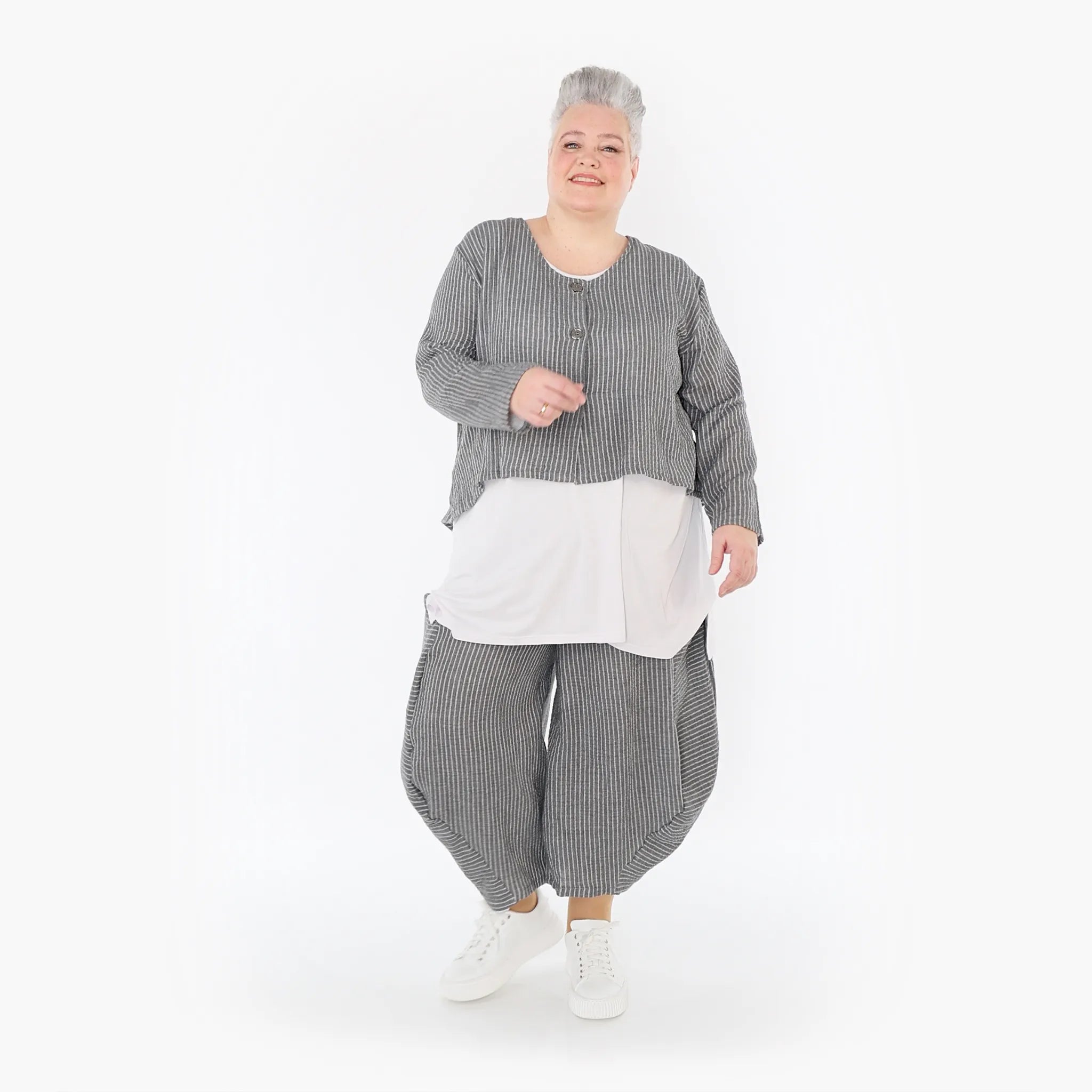 Ballonhose von AKH Fashion aus Baumwolle, 1461.08069, Grau/Weiß, Streifen, Ausgefallen