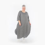  Ballonkleid von AKH Fashion aus Baumwolle, 1461.01926, Grau/Weiß, Streifen, Ausgefallen