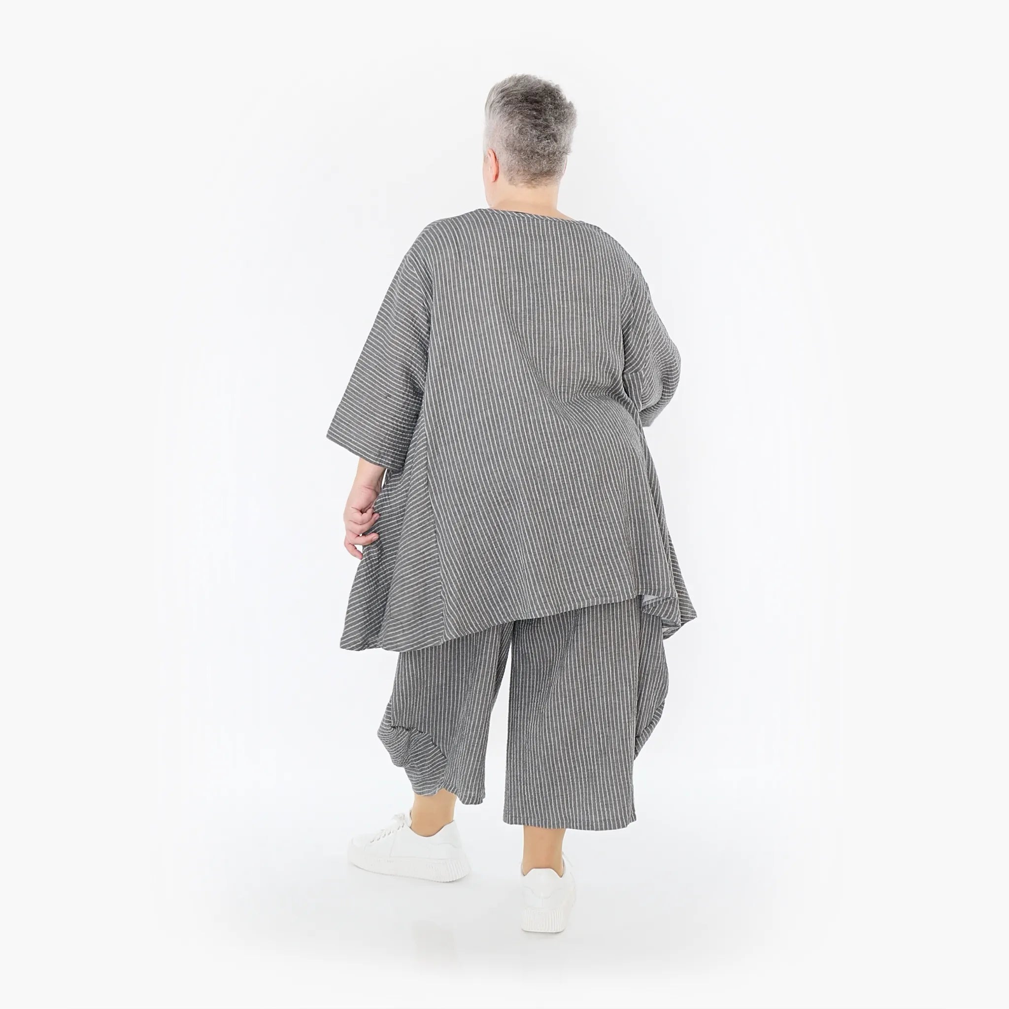  A-Form Bigshirt von AKH Fashion aus Baumwolle, 1461.00593, Grau/Weiß, Streifen, Ausgefallen