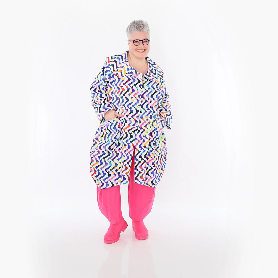  Ballonmantel von AKH Fashion aus Baumwolle, 1462.06928, Weiß/Multicolor, Muster, Schick