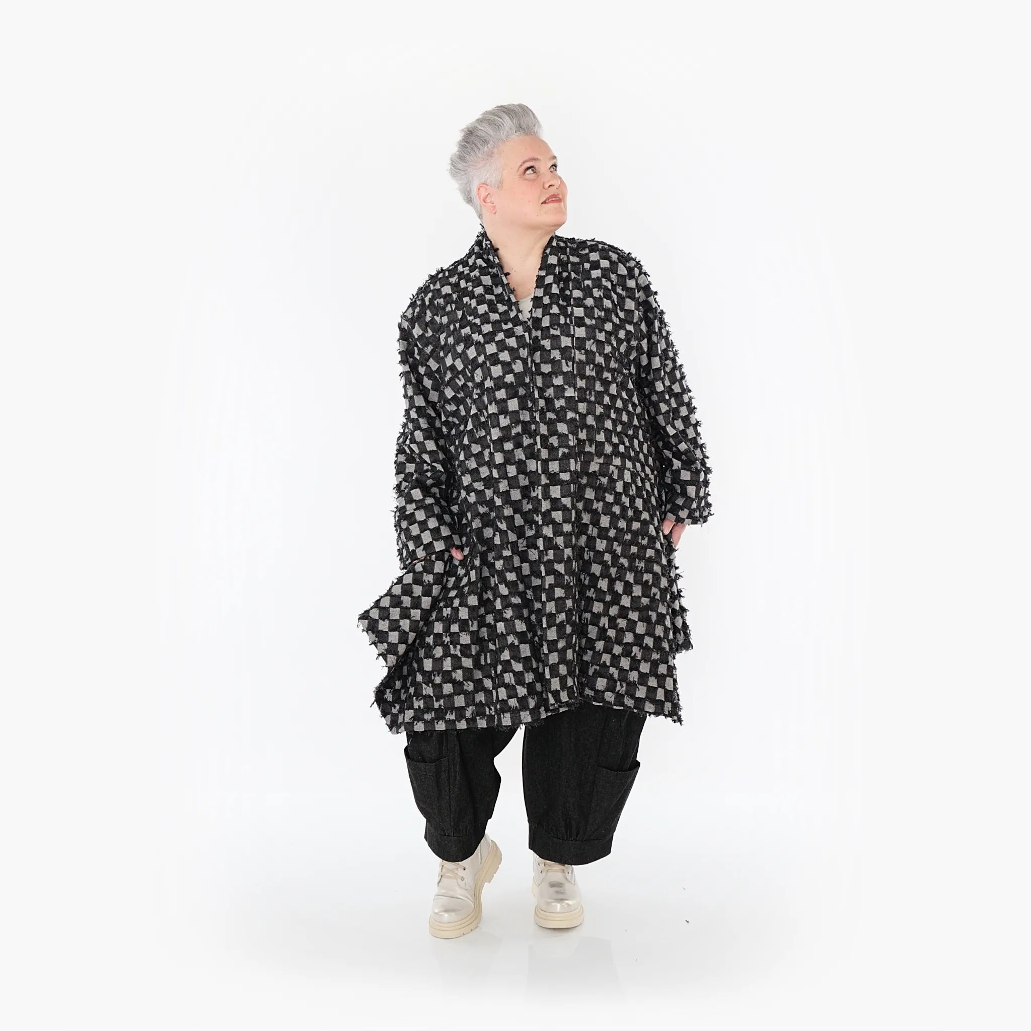  A-Form Cardigan von AKH Fashion aus Baumwolle, 1463.07040, Schwarz/Grau, Kariert, Schick