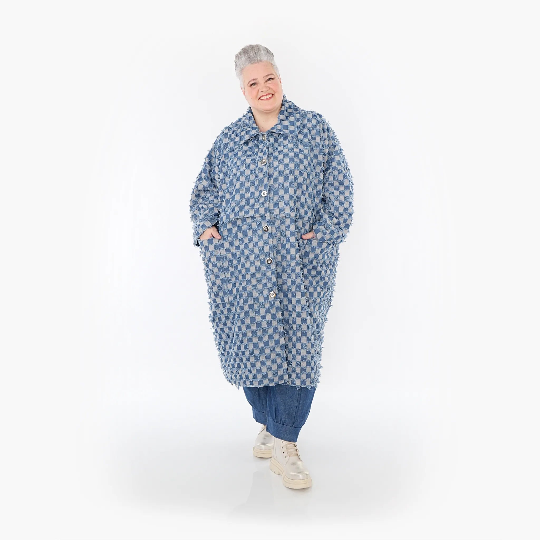  AKH Fashion Mantel in gerader Form, aus Baumwolle, 1463.07041, Jeansblau/Grau, Kariert